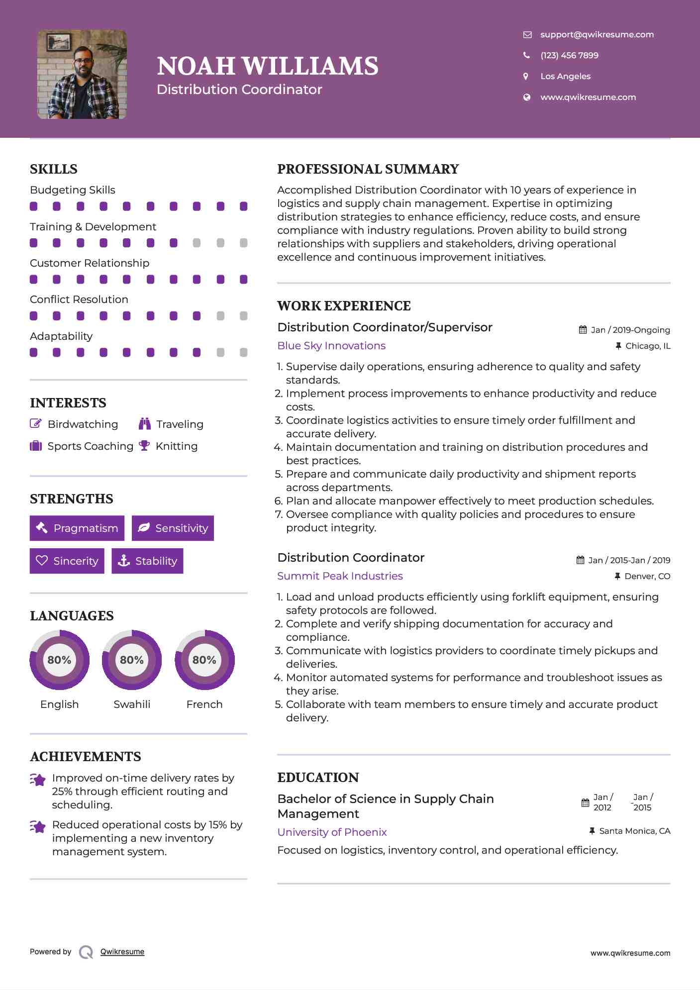 Distribution coordinator resume