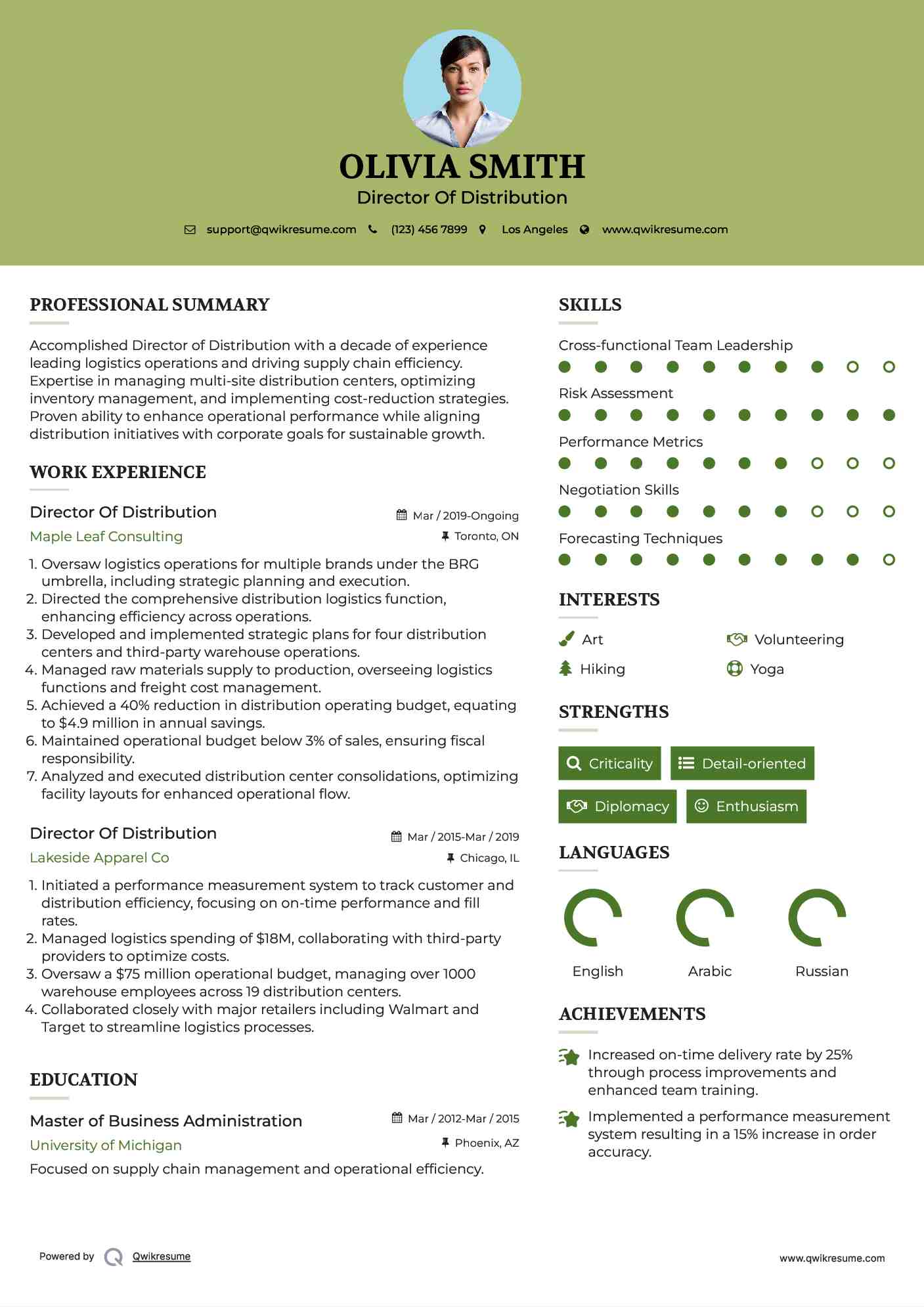Director Of Distribution Resume Example