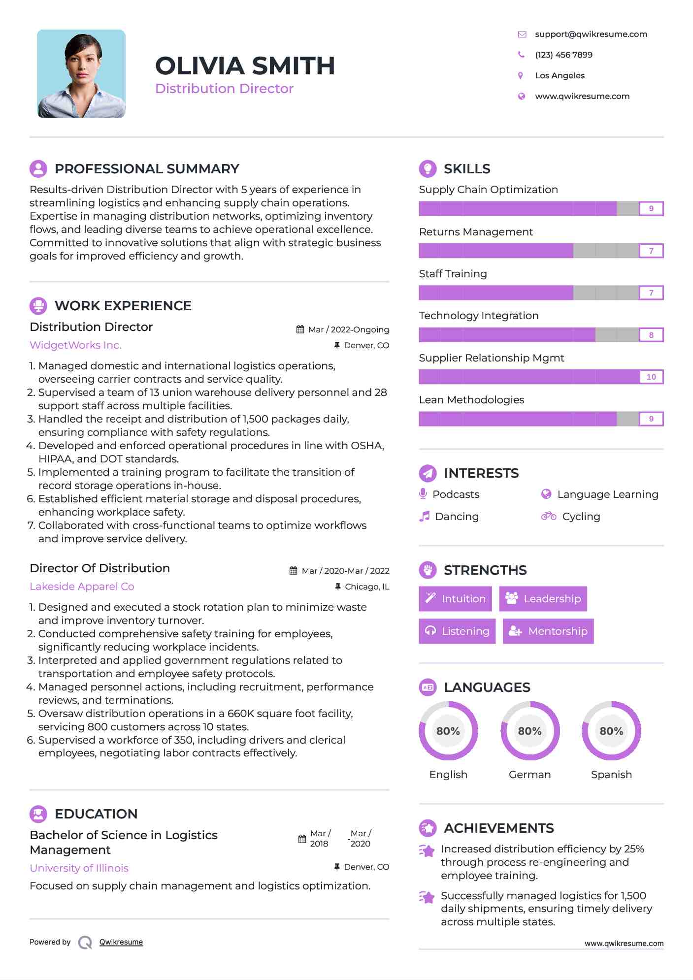Distribution Director Resume Template