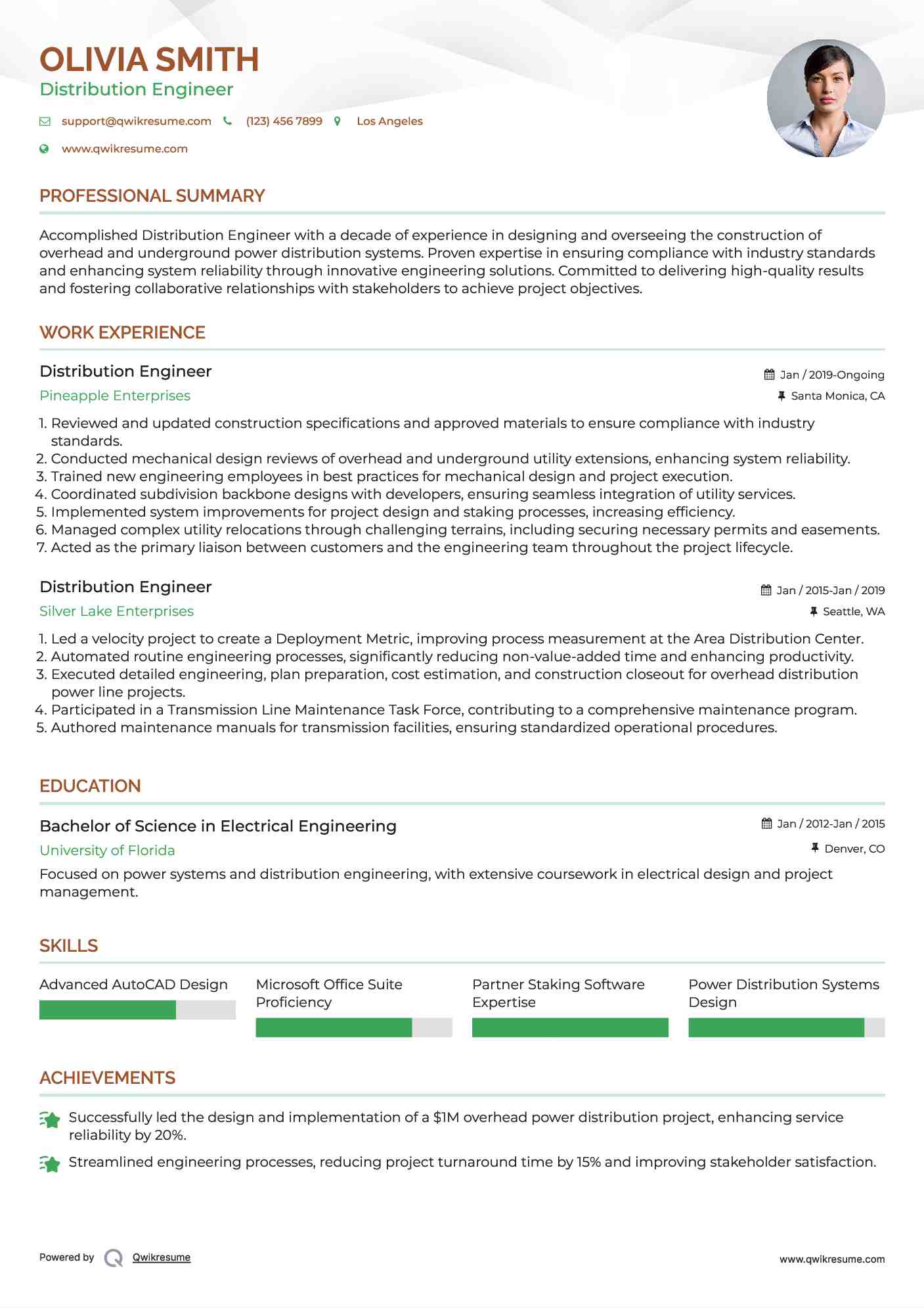 Distribution Engineer Resume Sample