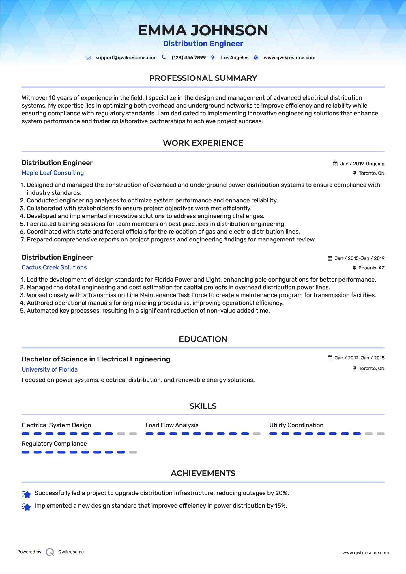 Distribution Engineer Resume Sample