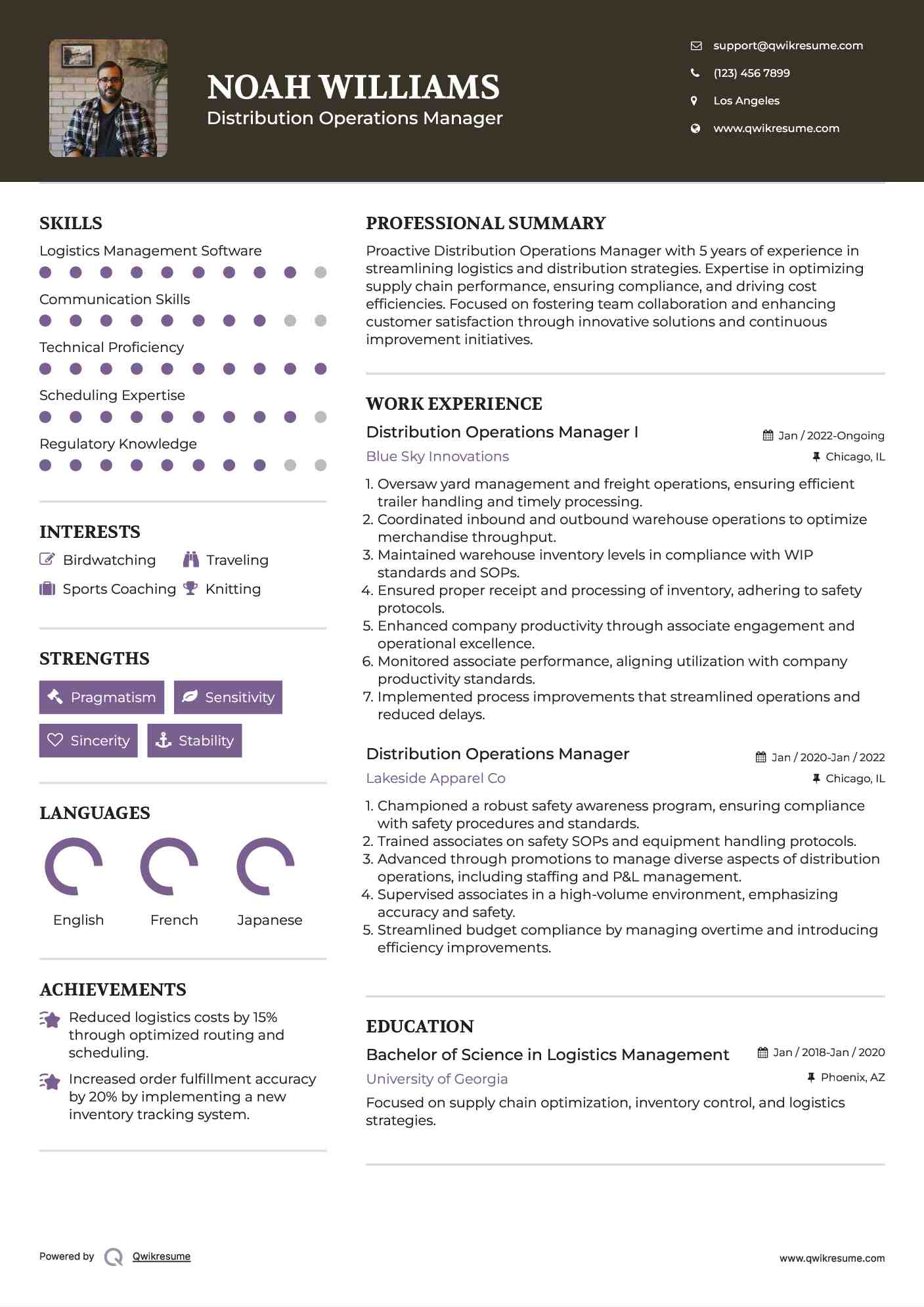 Distribution Operations Manager Resume Samples QwikResume