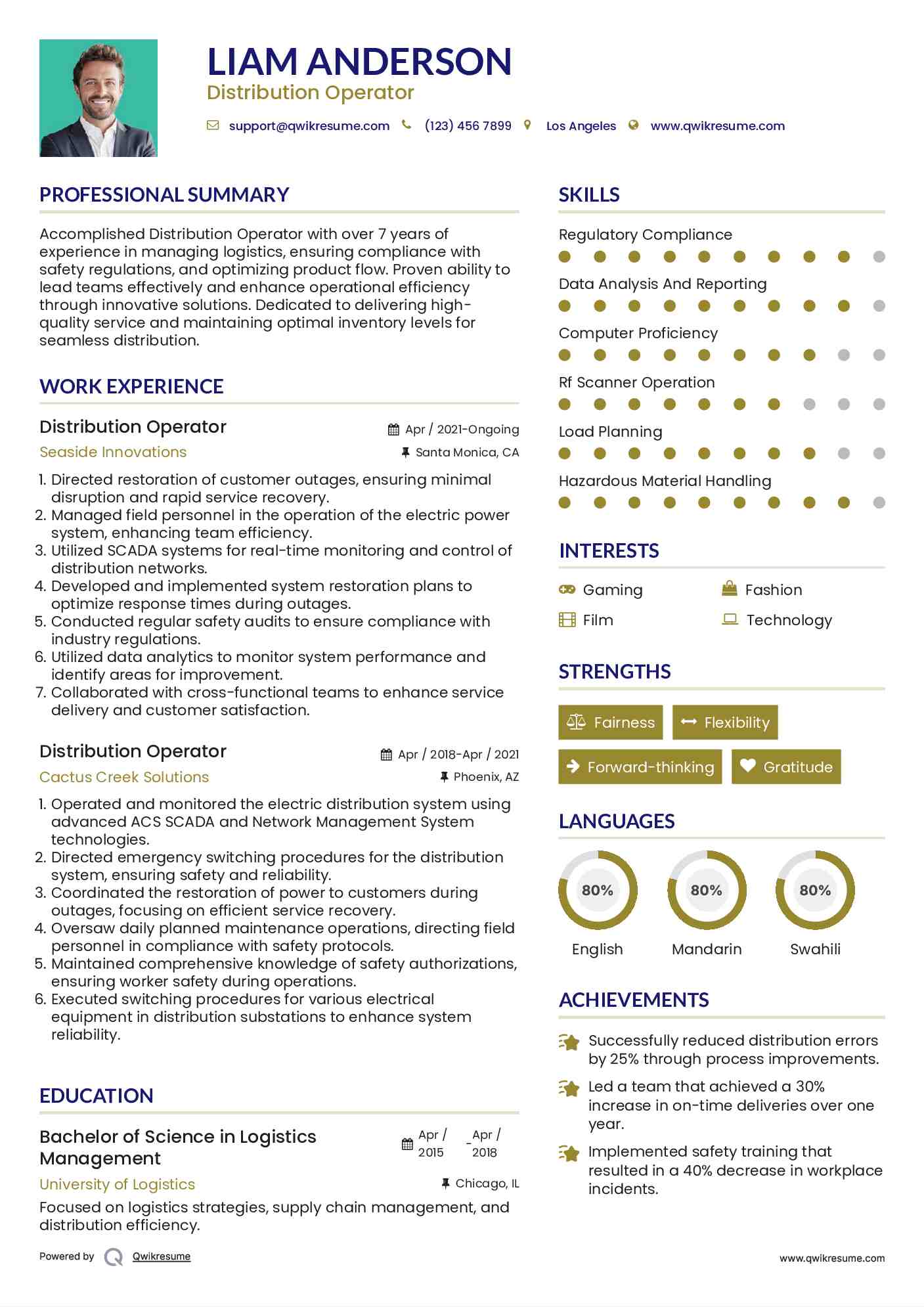 Distribution Operator Resume Samples QwikResume
