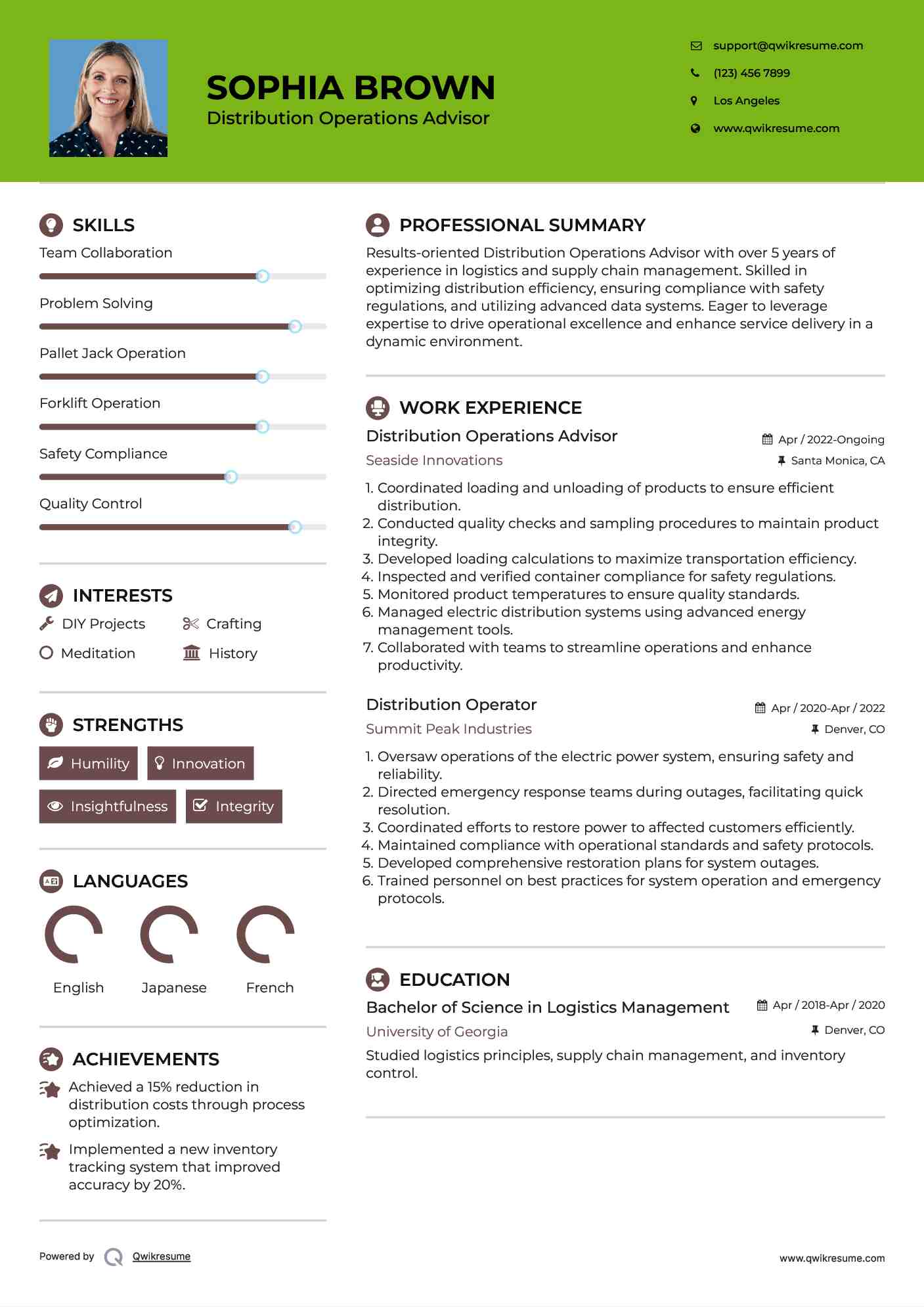 Distribution Operations Advisor Resume Format