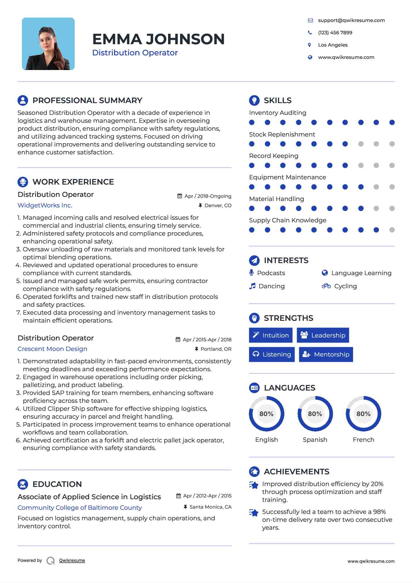 Distribution Operator Resume Samples QwikResume