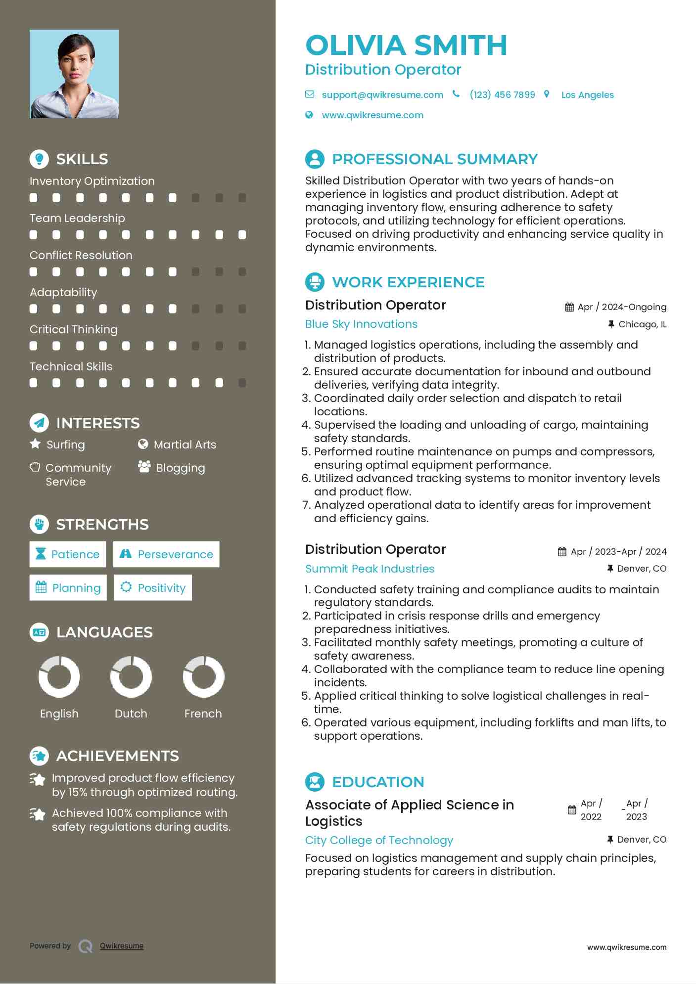 Distribution Operator Resume Template