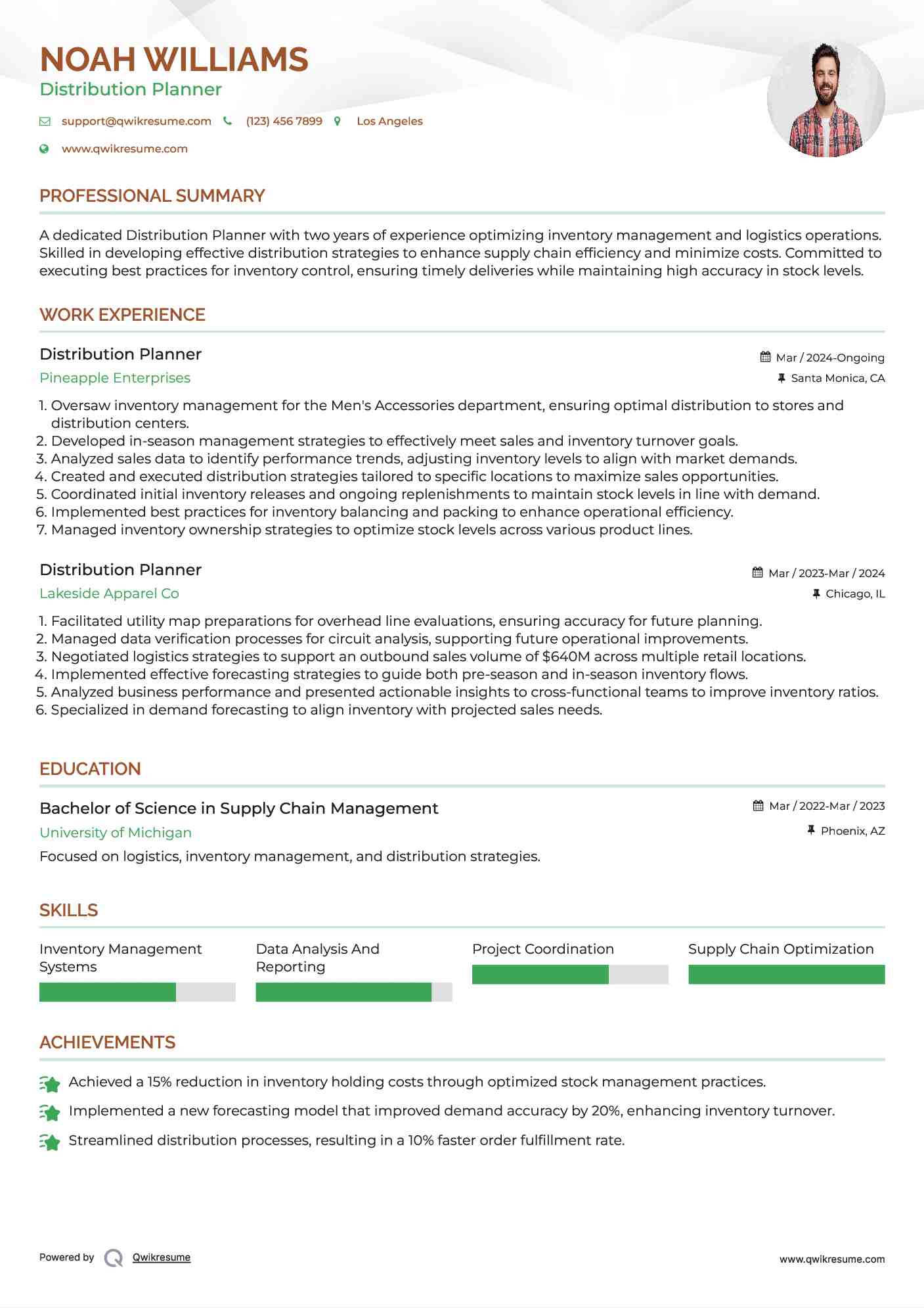 Distribution Planner Resume Example