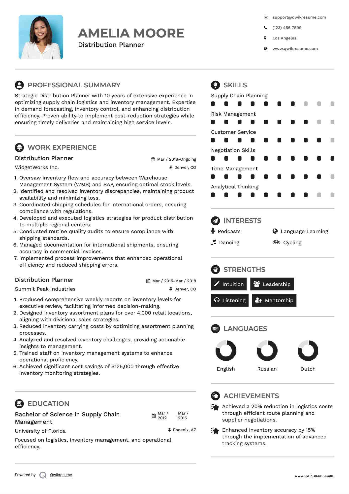 Distribution Planner Resume Sample