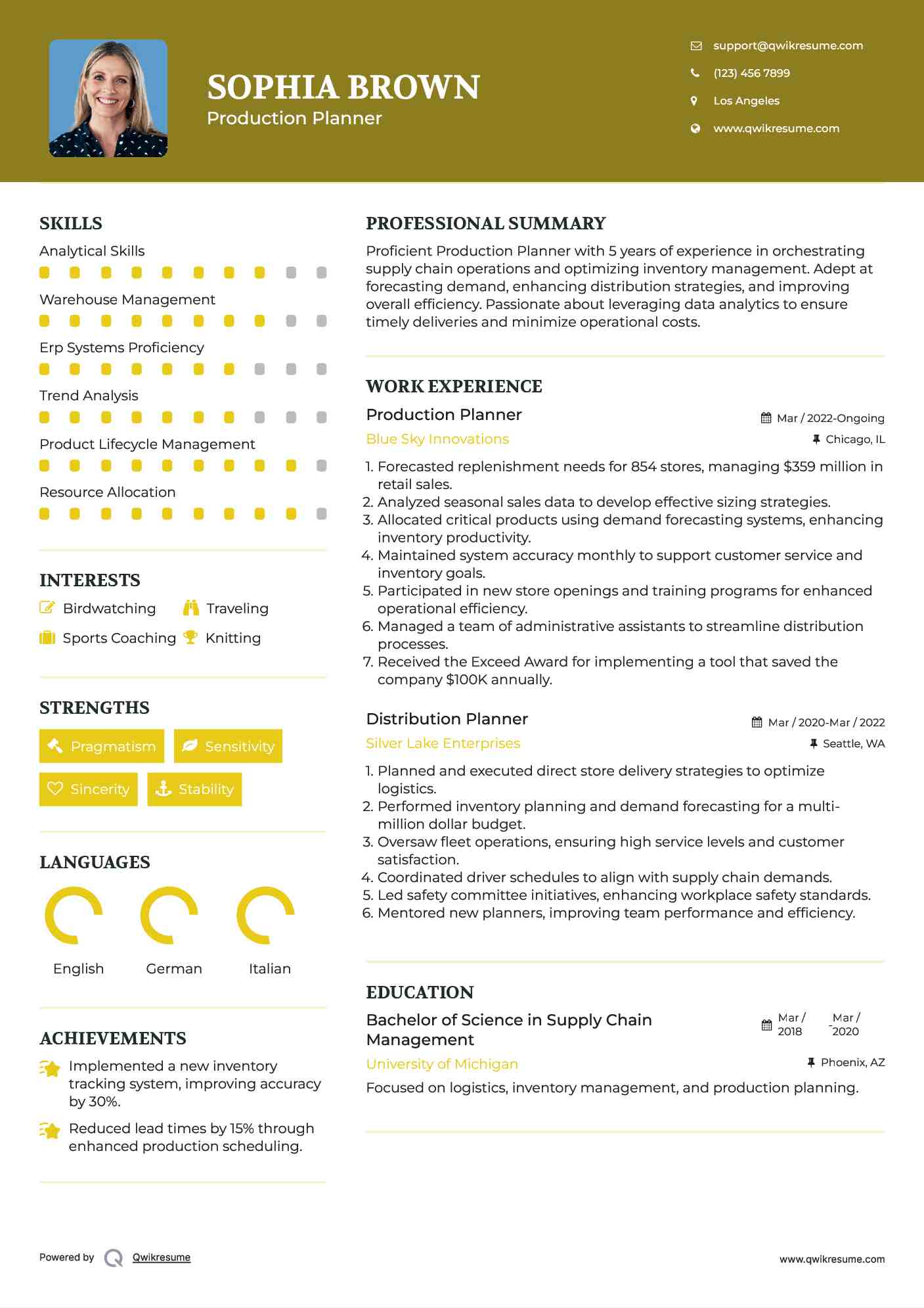 Production Planner Resume Format
