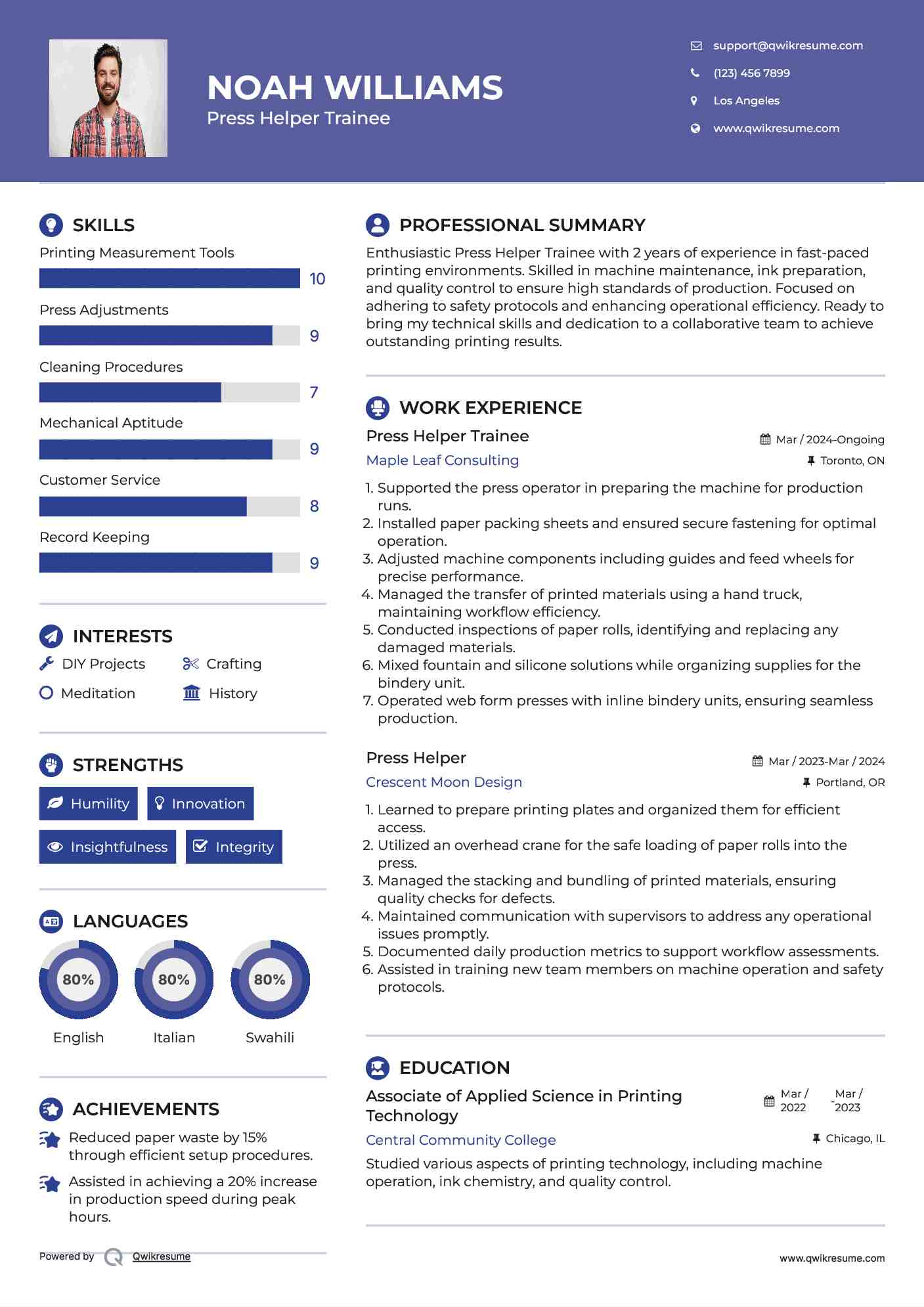 Press Helper Trainee Resume Format