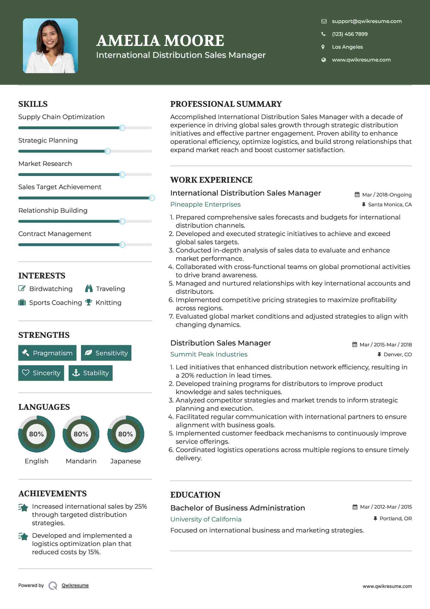 International Distribution Sales Manager Resume Template
