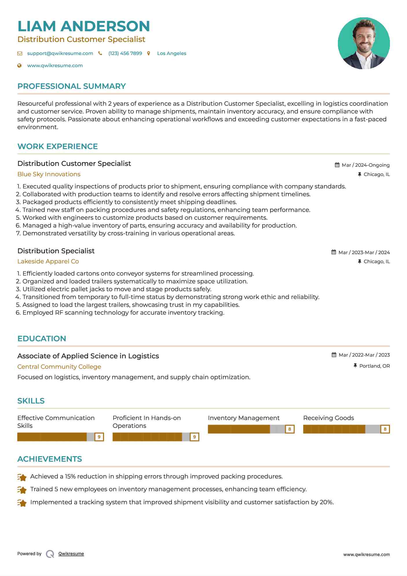 Distribution Customer Specialist Resume Model