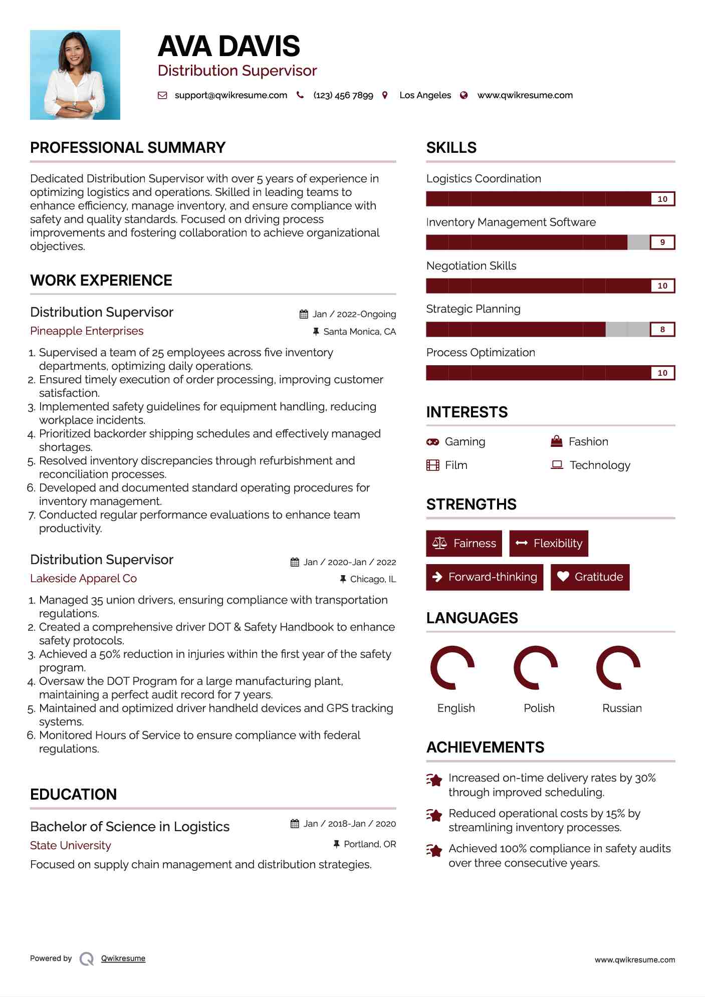 Distribution supervisor resume