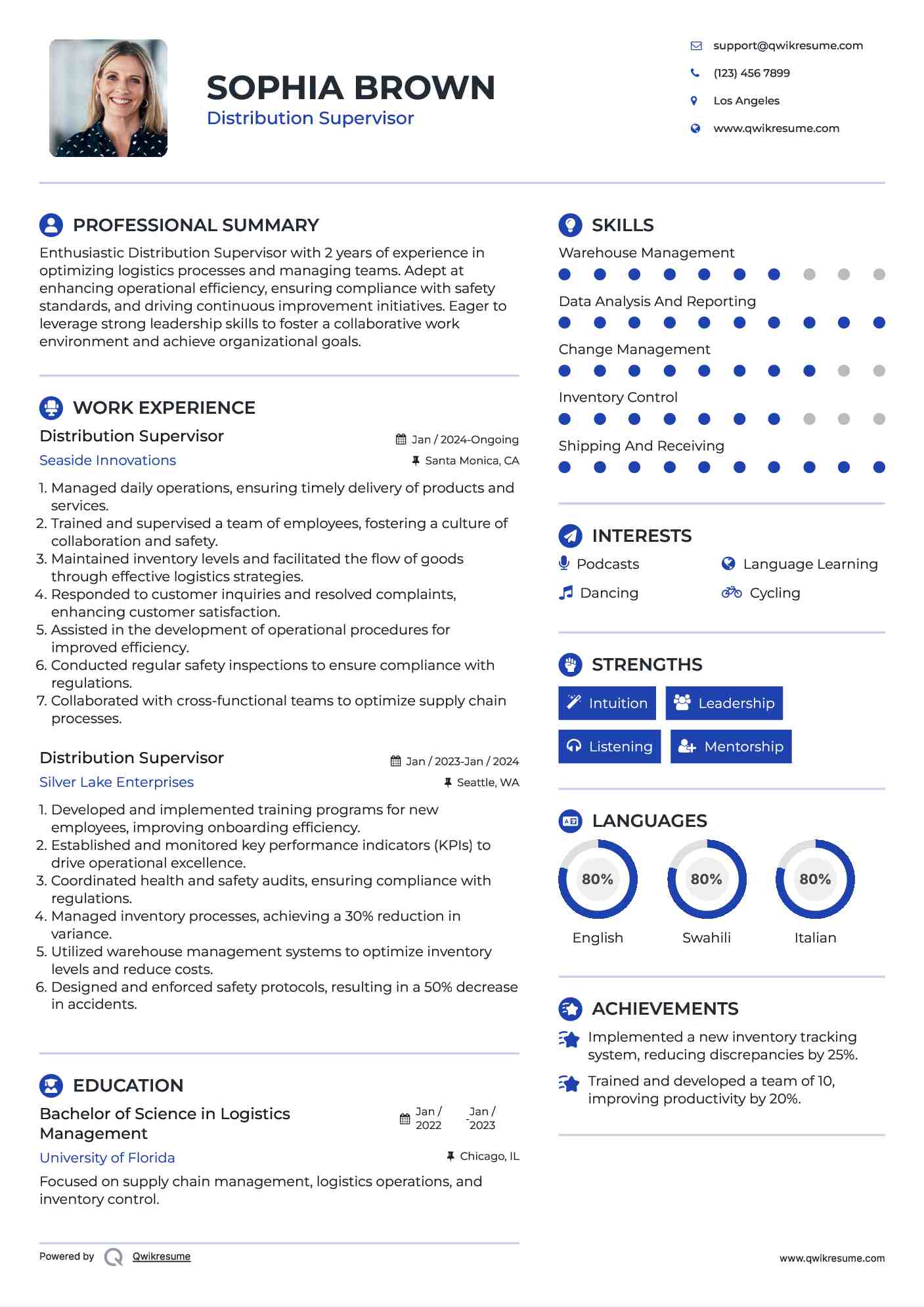 Distribution supervisor resume