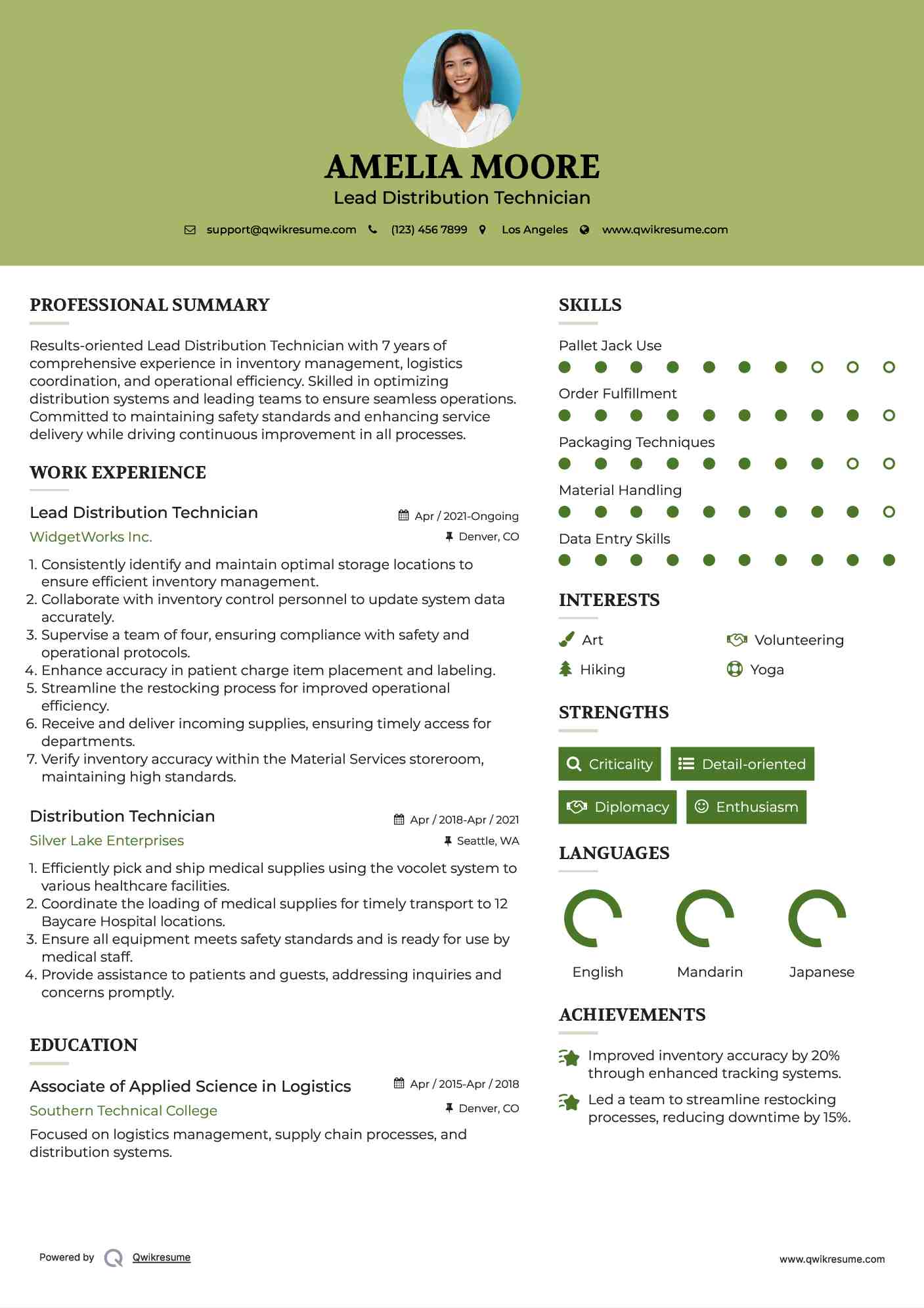 Distribution Technician Resume Samples QwikResume