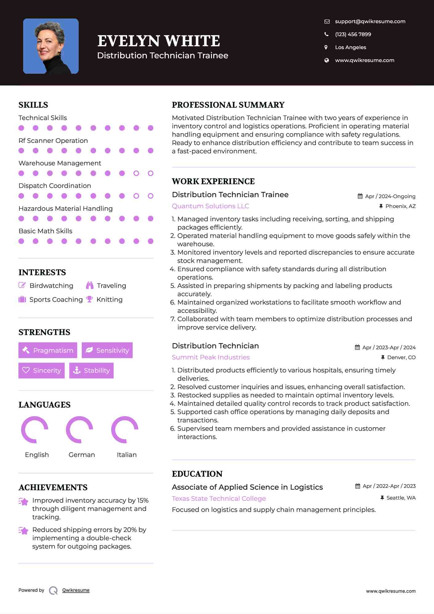 Distribution Technician Resume Samples QwikResume