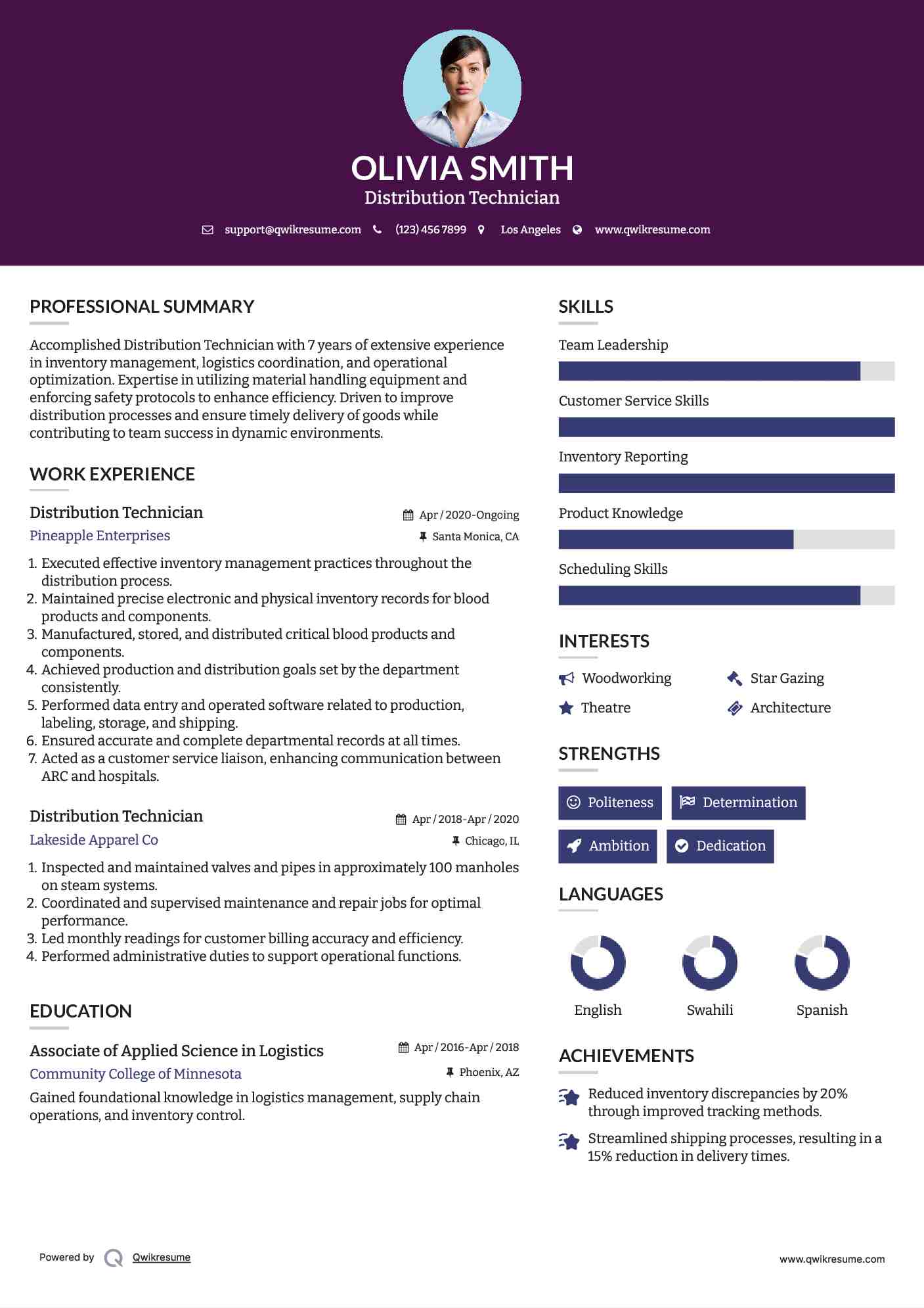 Distribution Technician Resume Model