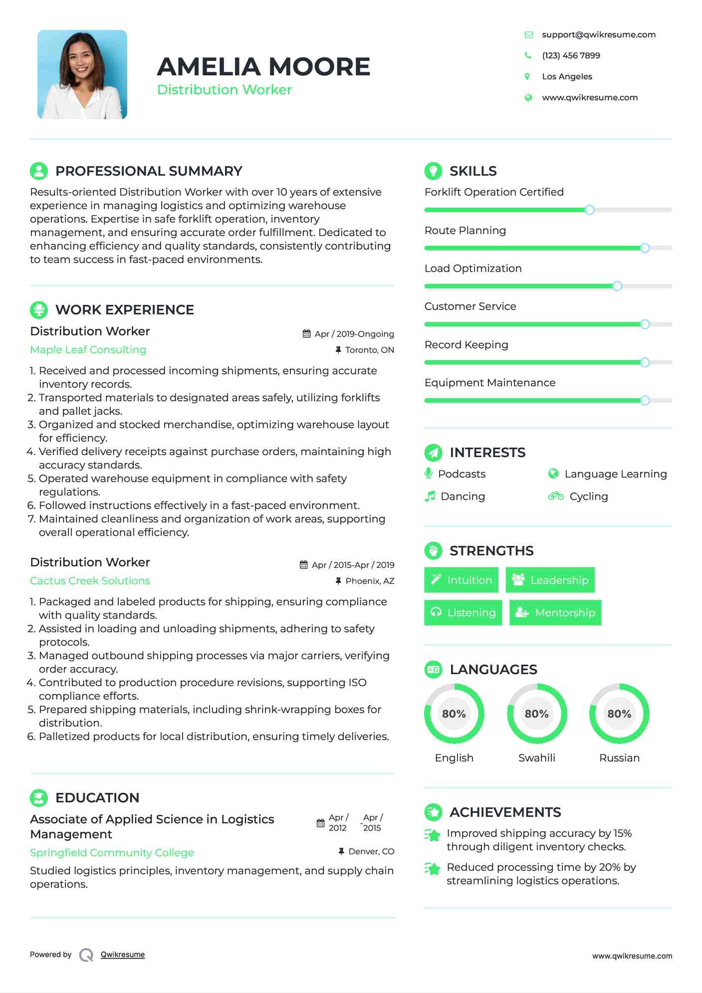 Distribution Worker Resume Template