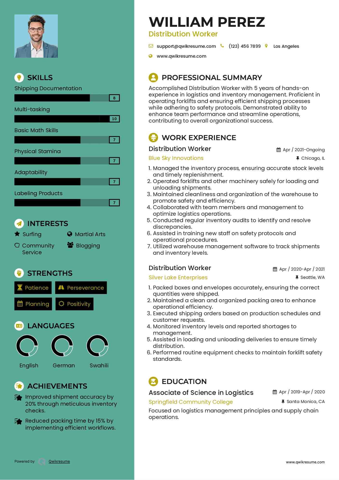 Distribution Worker Resume Sample