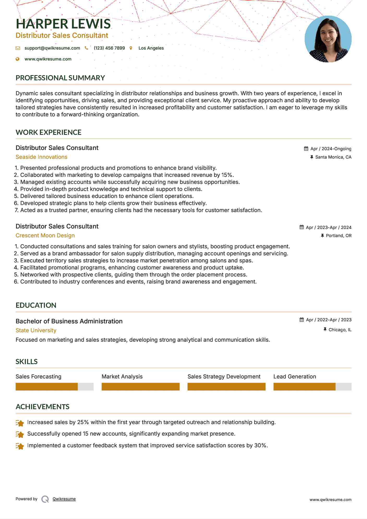 Distributor Sales Consultant Resume Model