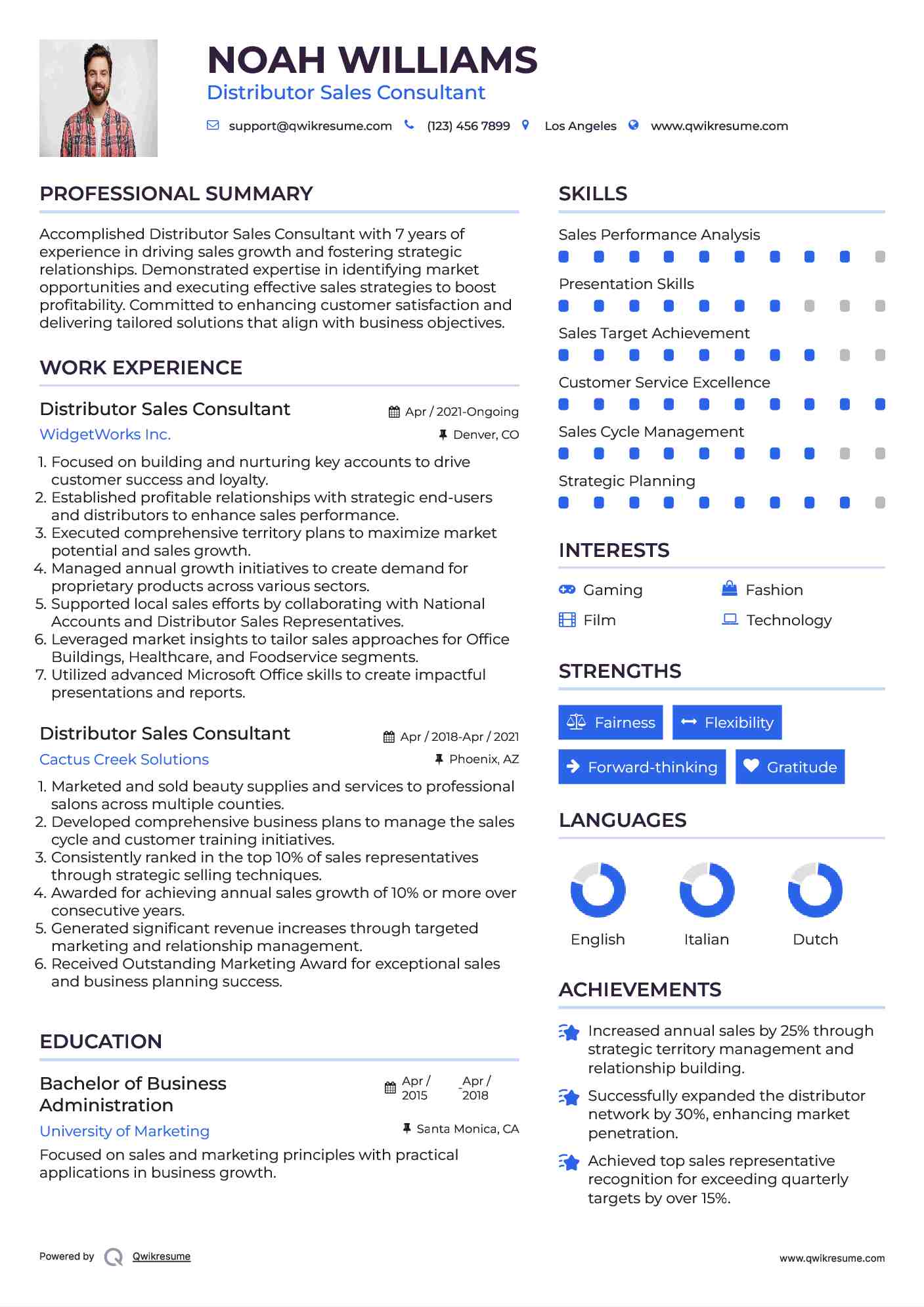 Distributor Sales Consultant Resume Sample
