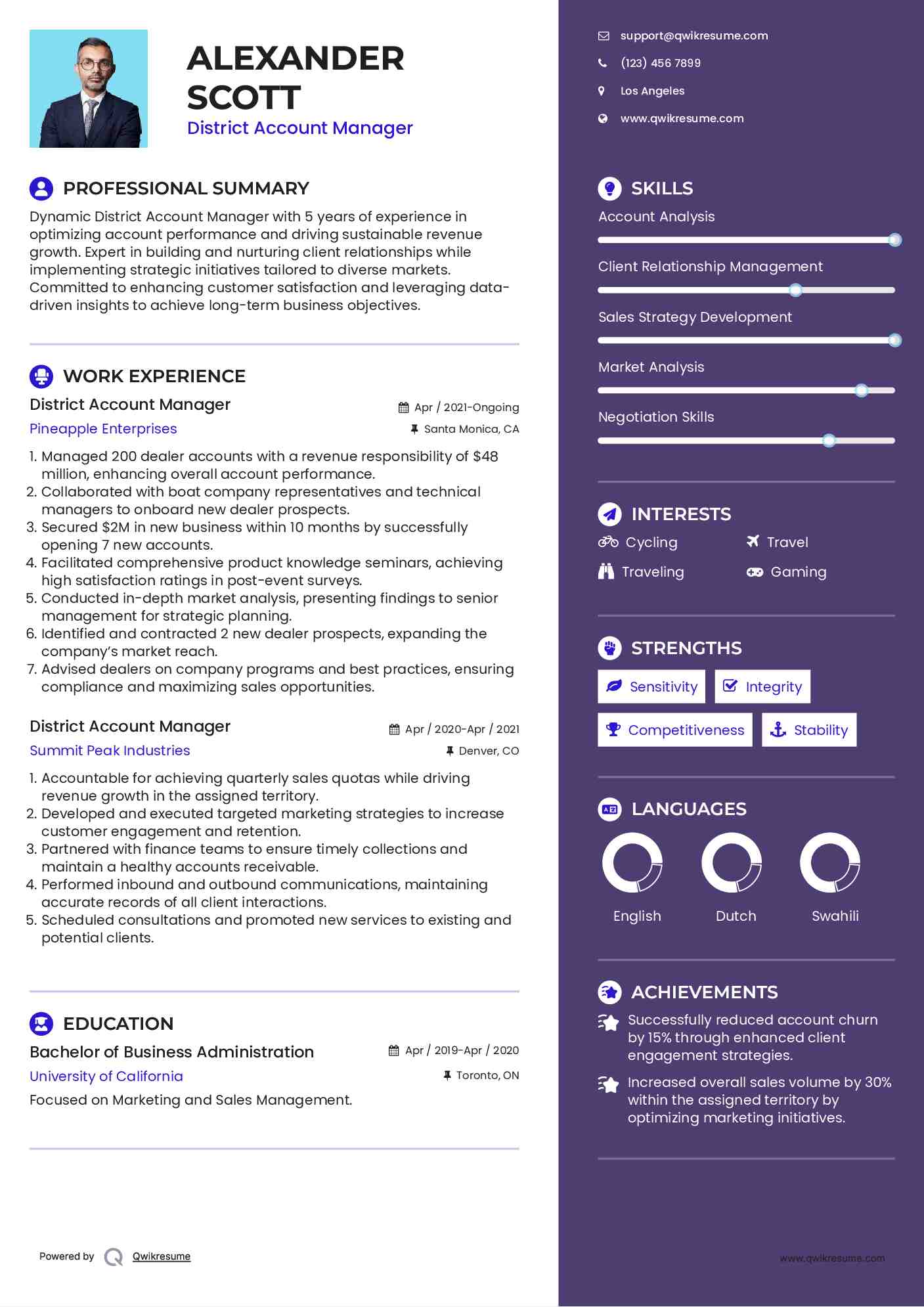 District Account Manager Resume Model