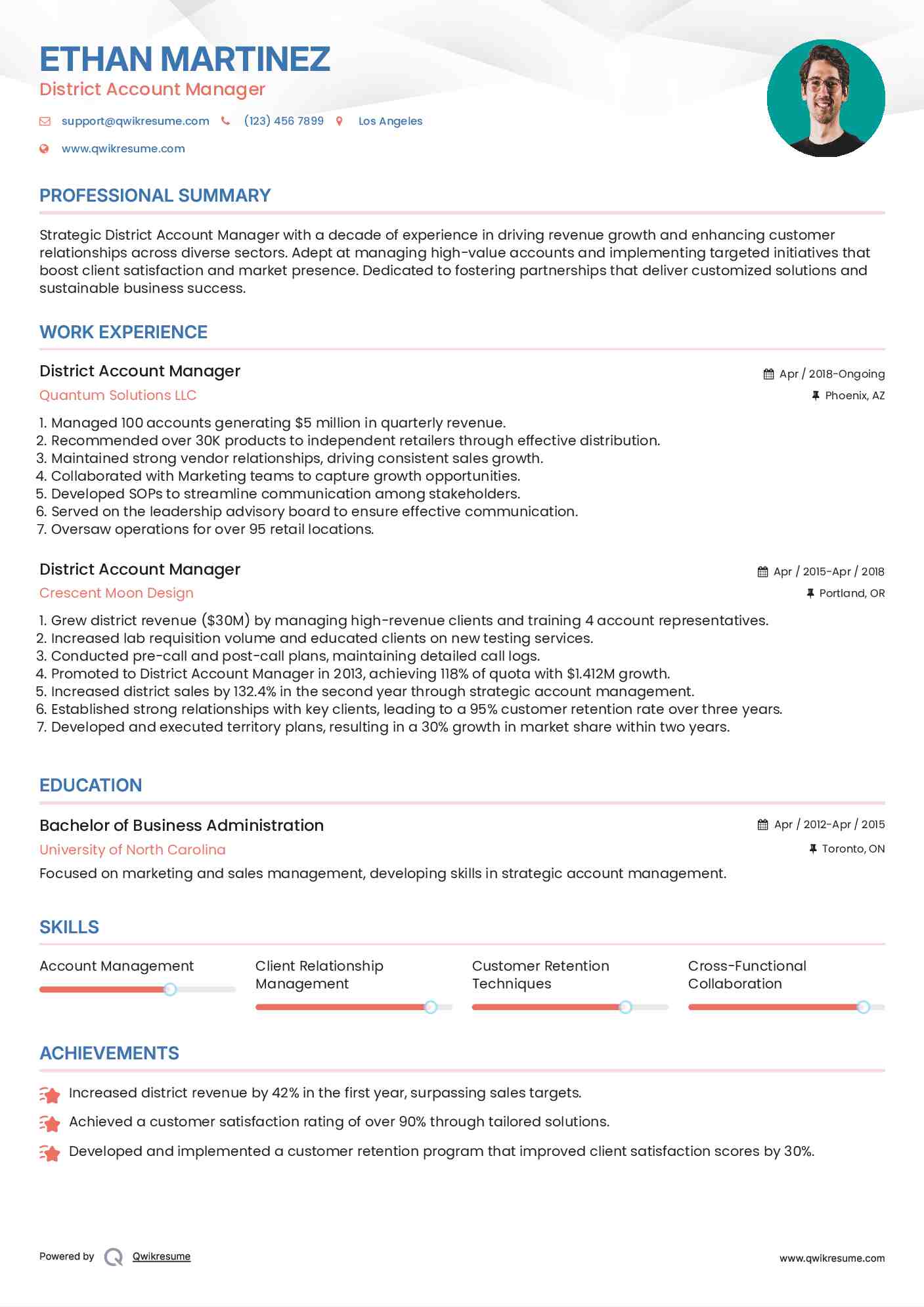 District Account Manager Resume Example
