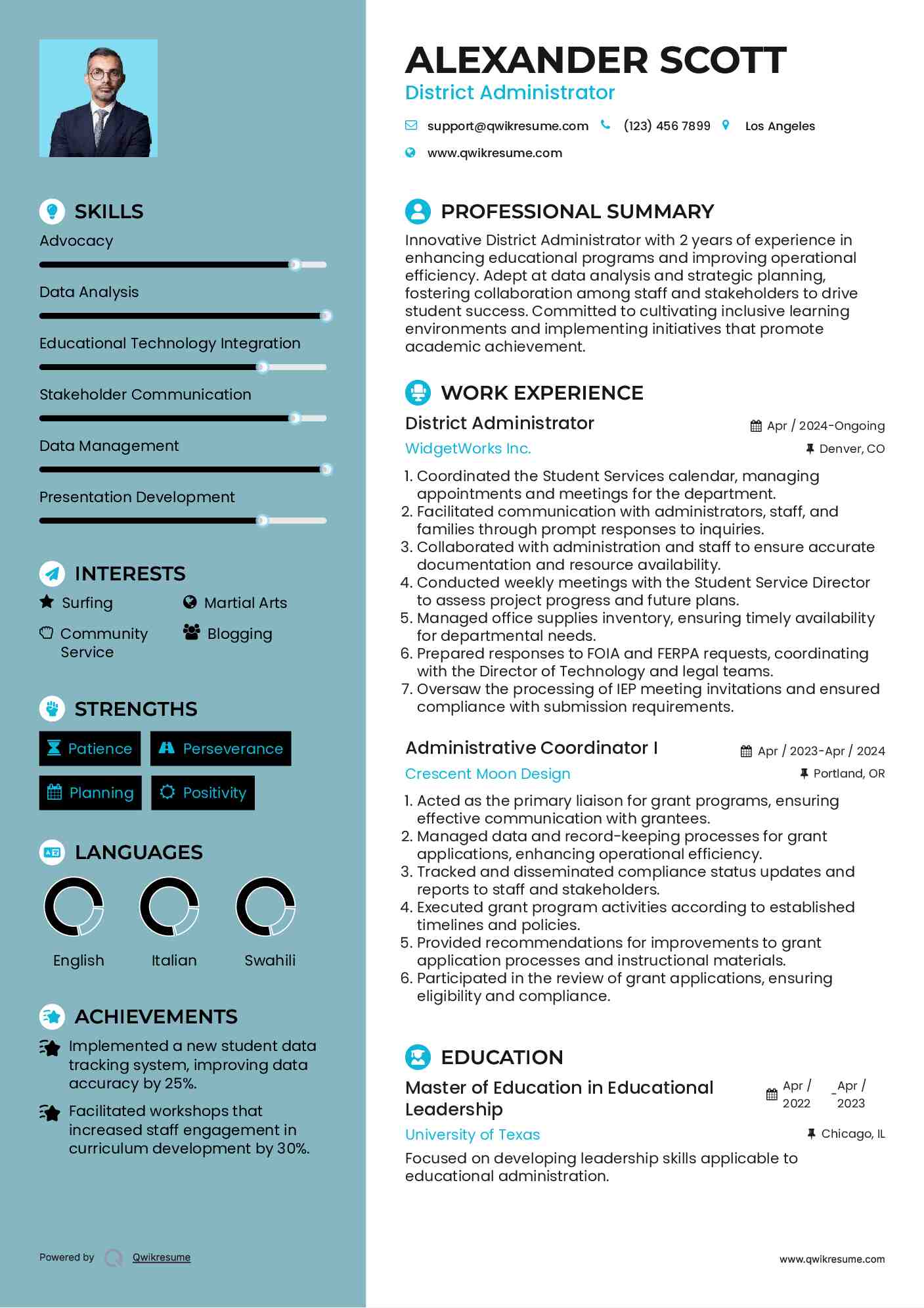 District Administrator Resume Template
