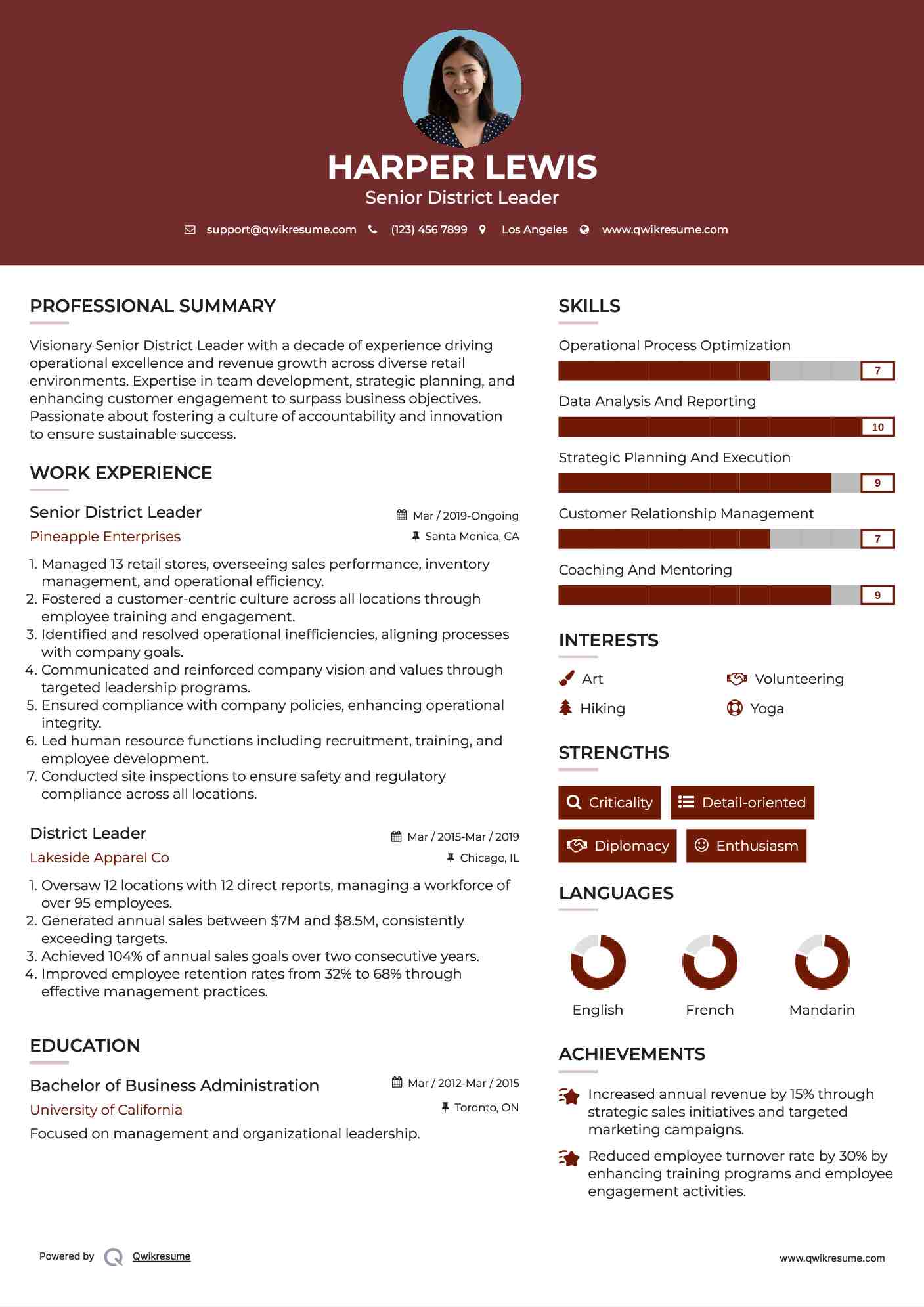 Senior District Leader
 Resume Template