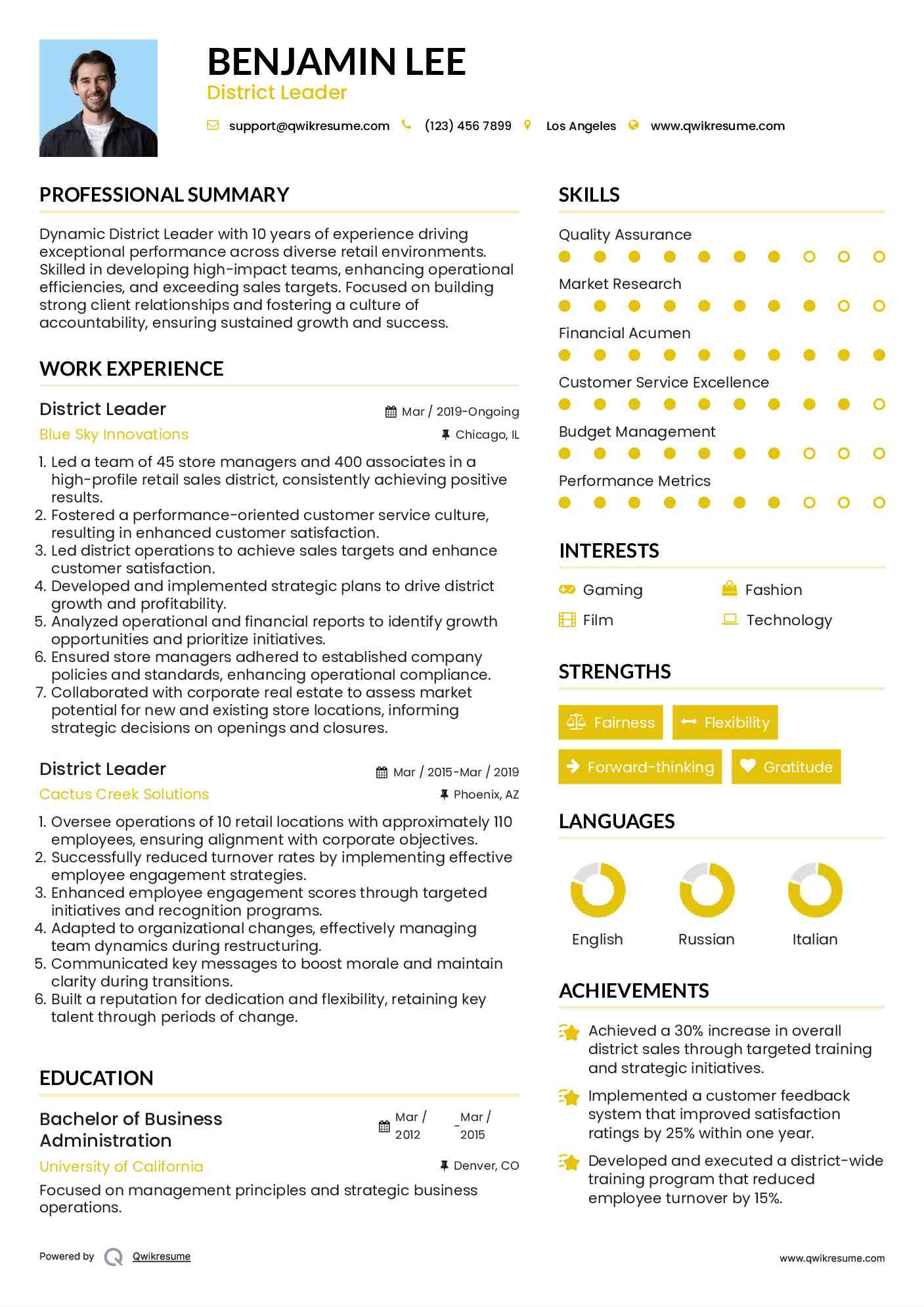 District Leader Resume Format