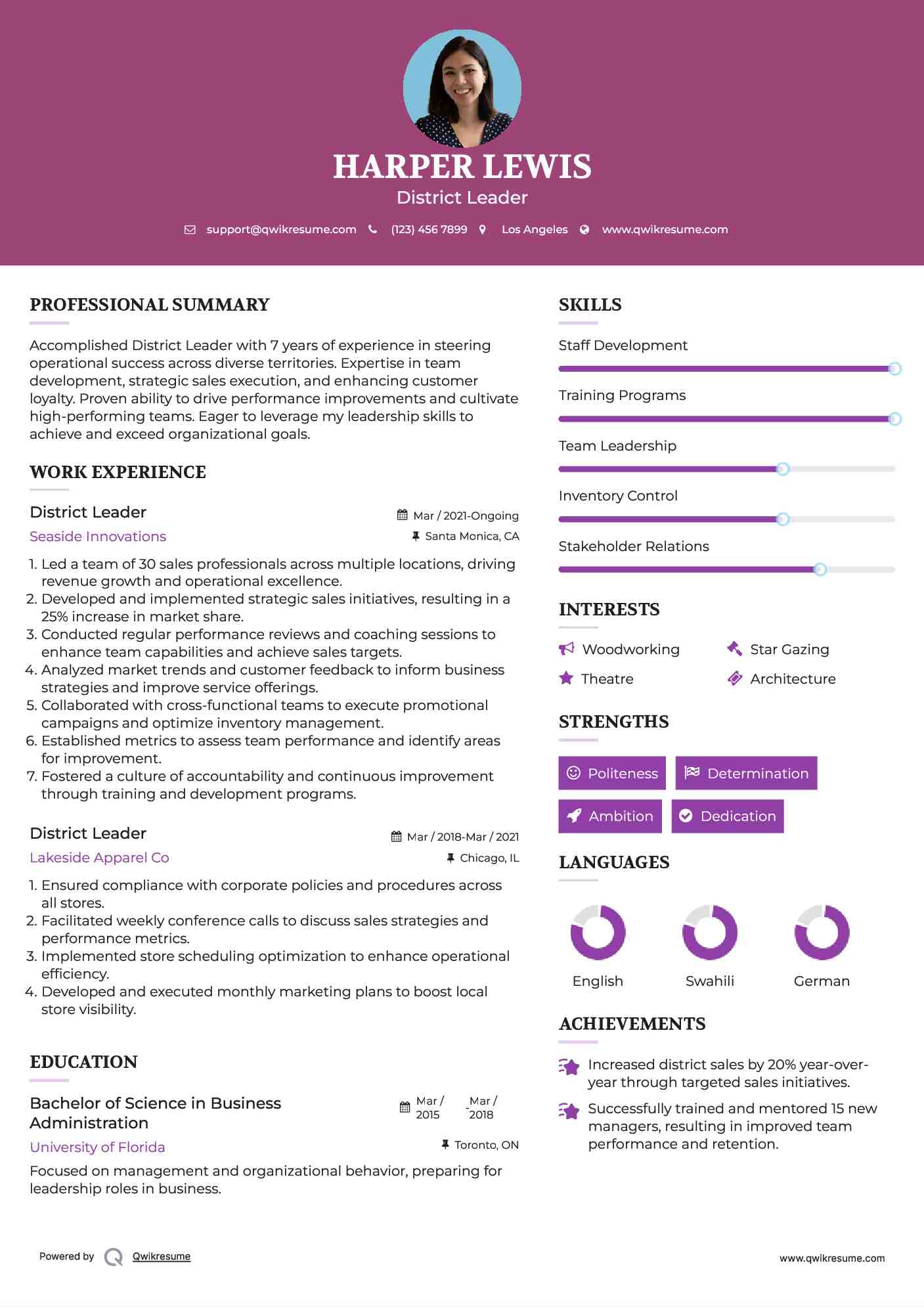 District Leader Resume Template