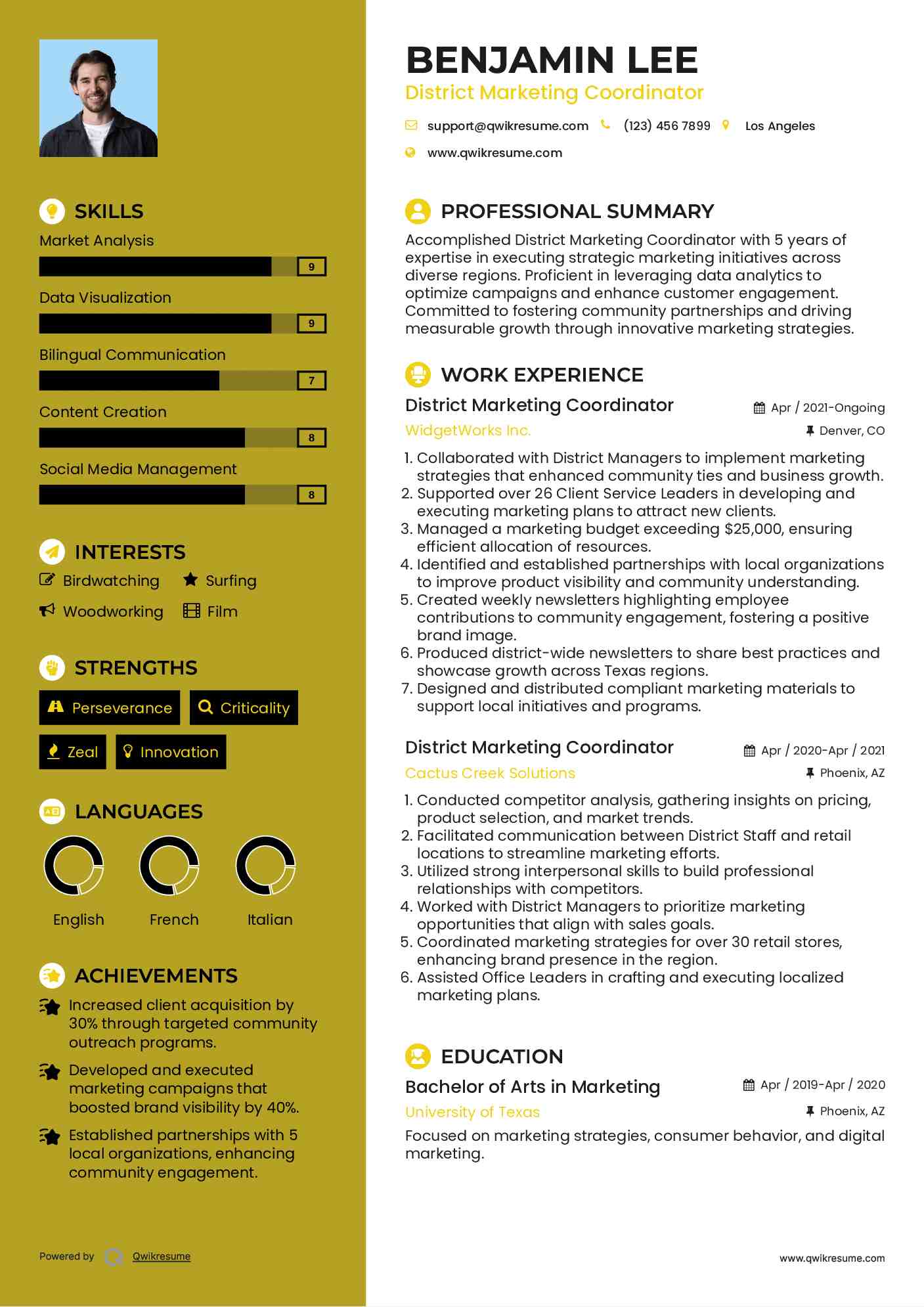 District Marketing Coordinator Resume Format