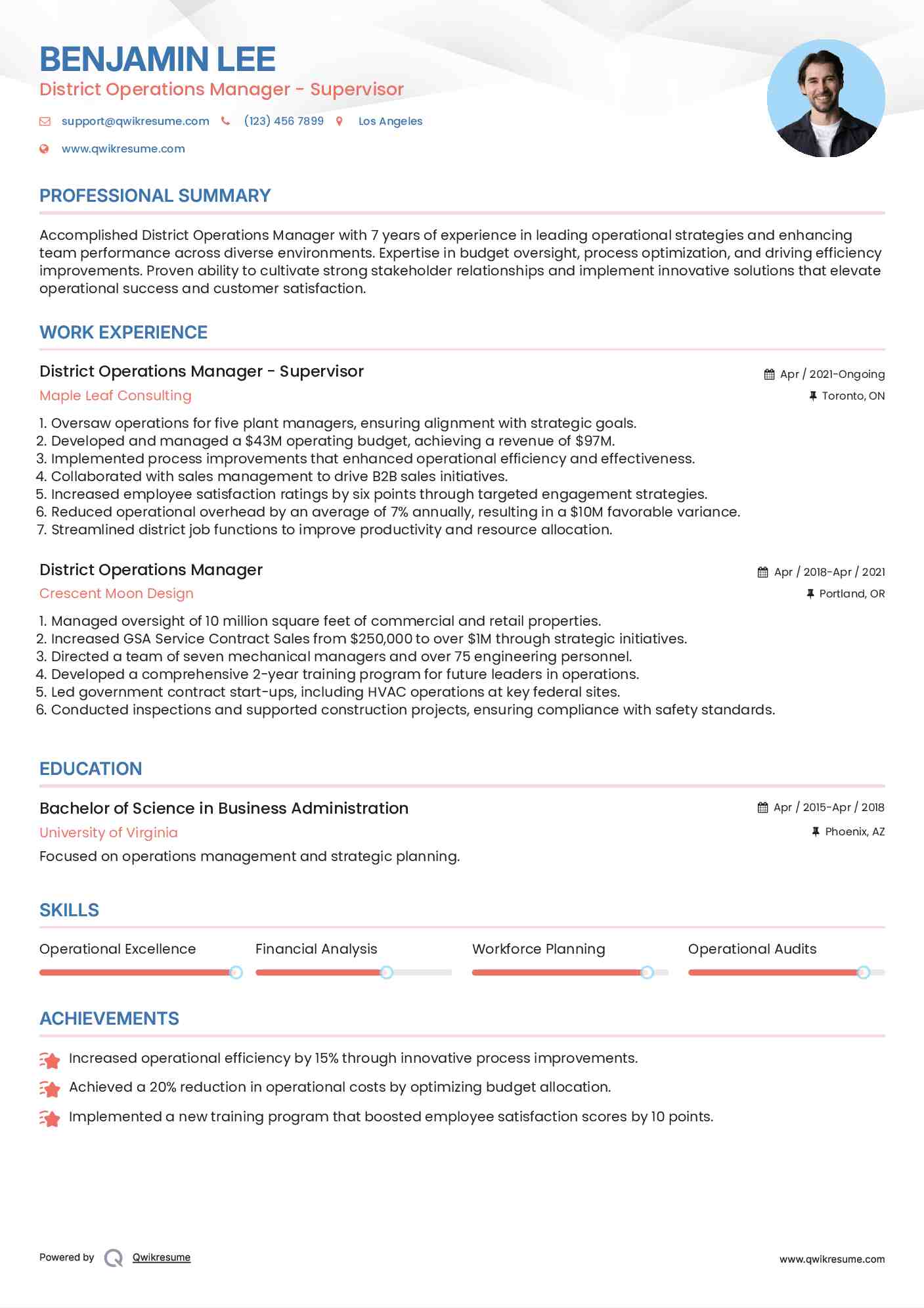 District operations manager resume