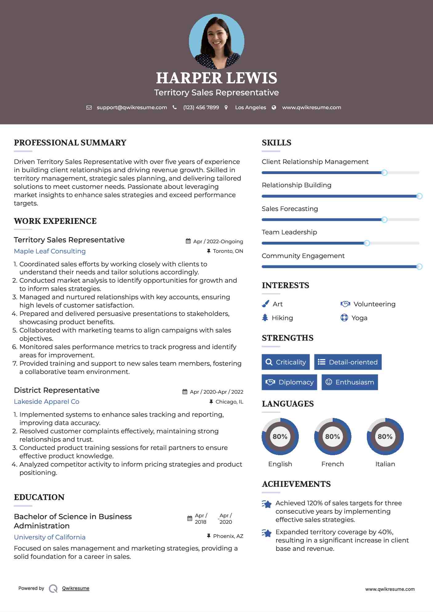 Territory Sales Representative Resume Format