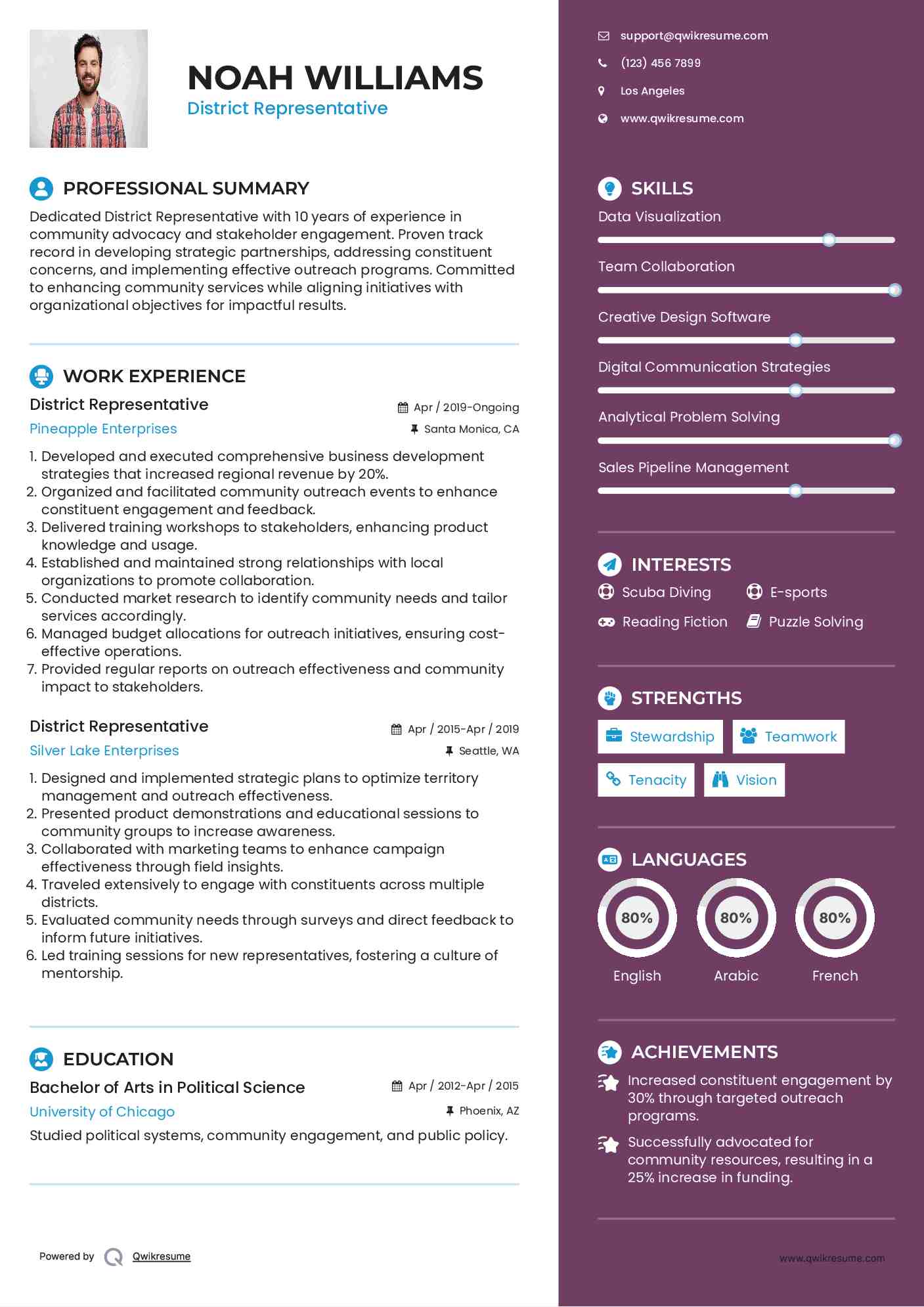District Representative Resume Format