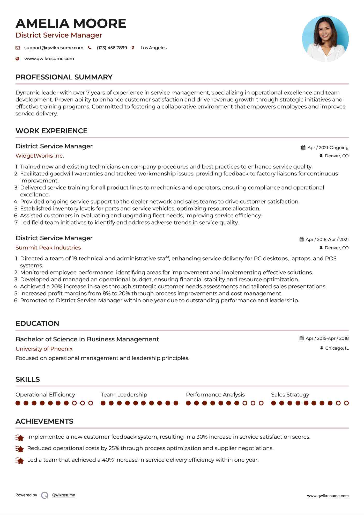 District service manager resume