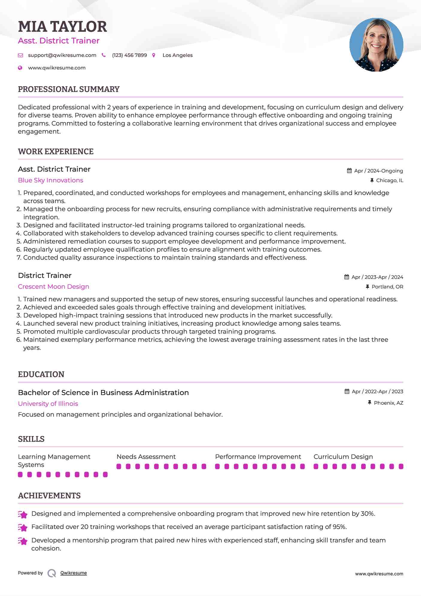 Asst. District Trainer Resume Model