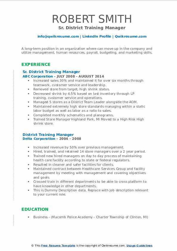 Retail District Manager Resume Samples | Velvet Jobs