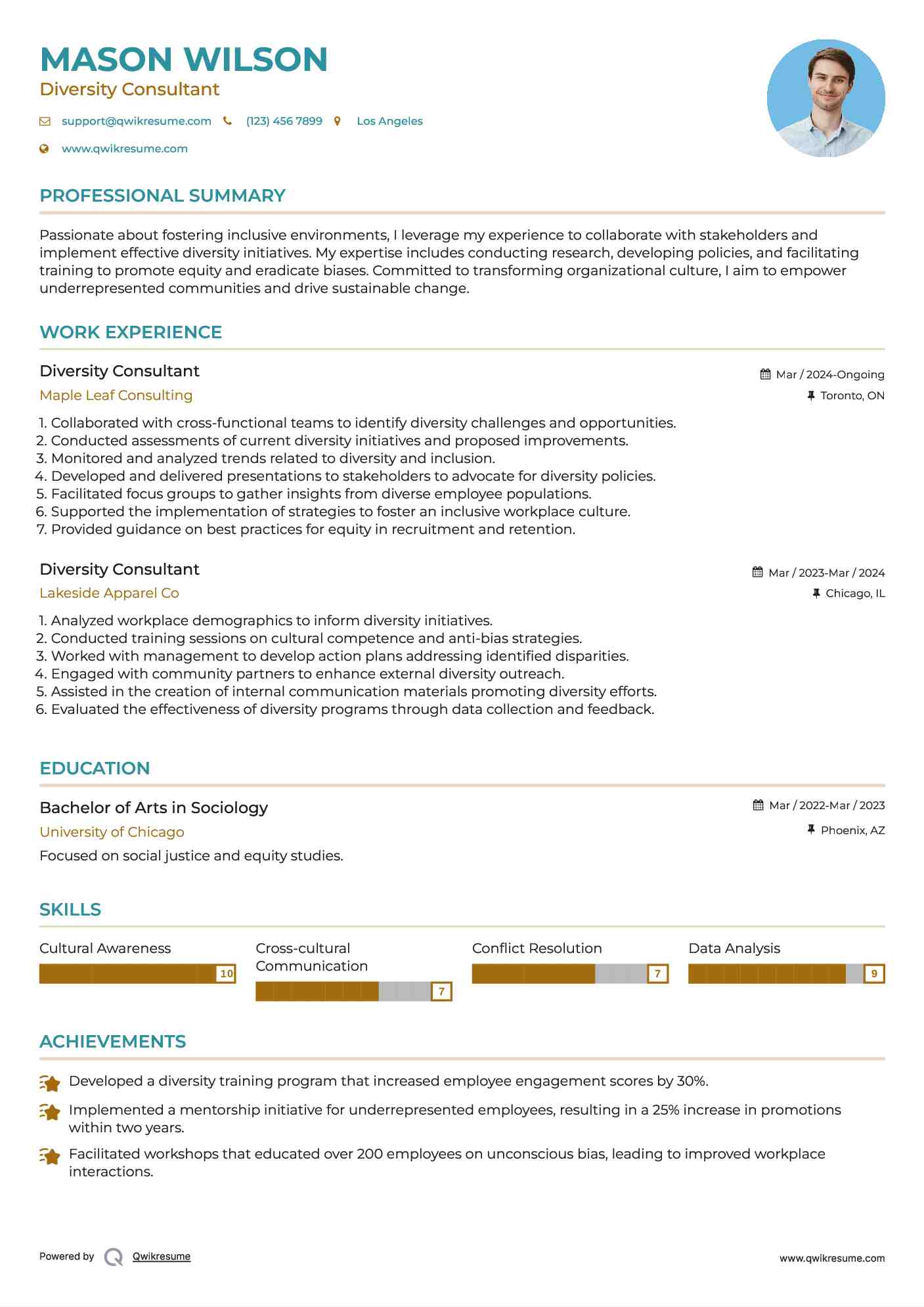 Diversity Consultant Resume Sample