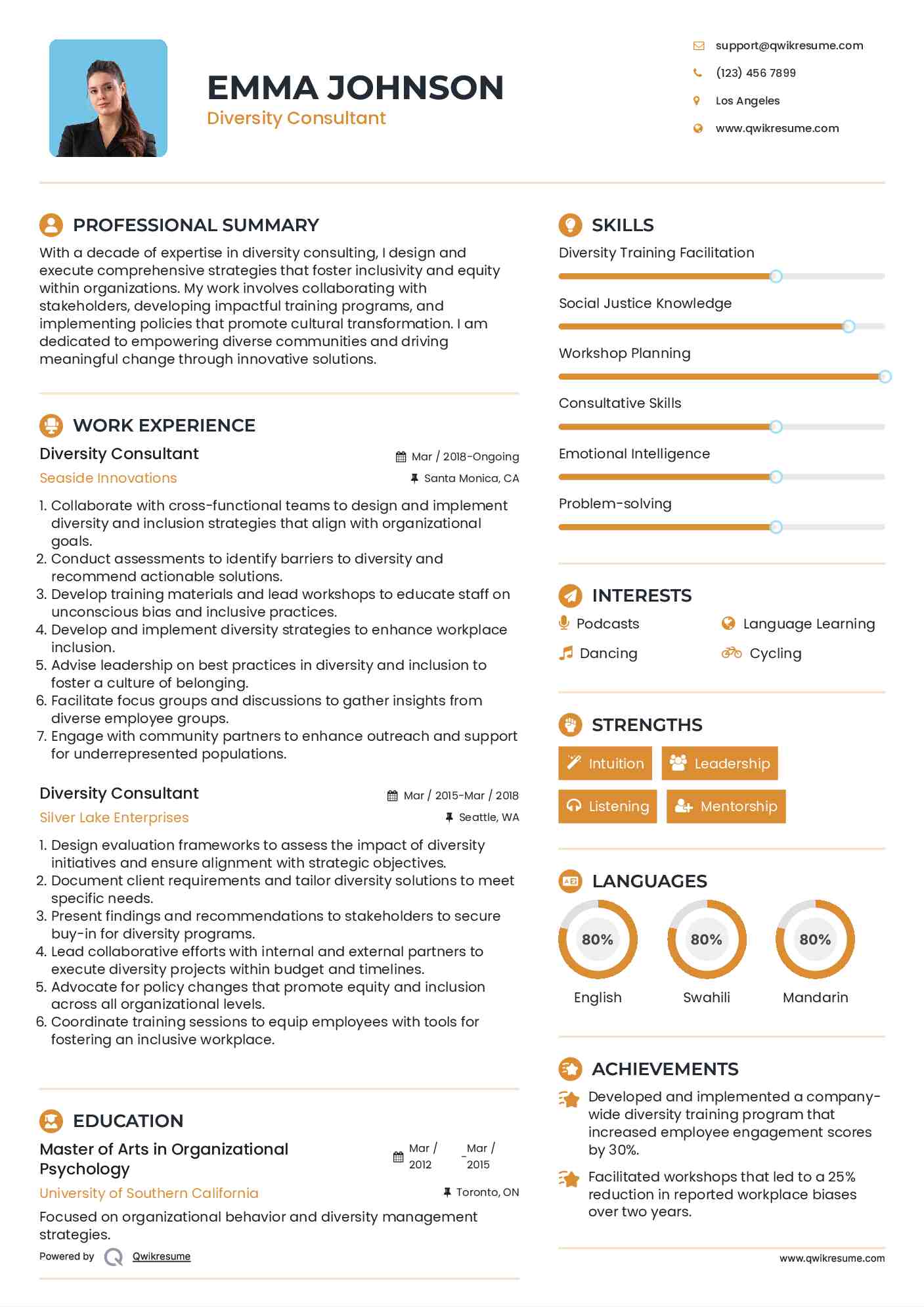 Diversity Consultant Resume Model