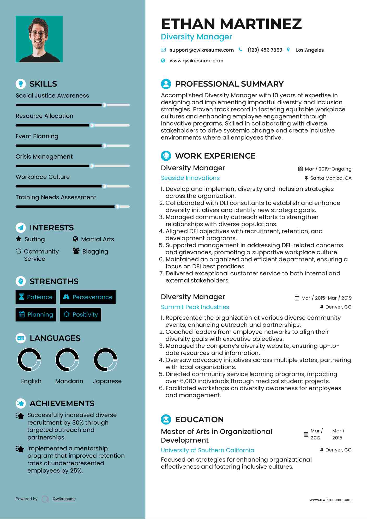 Diversity Manager Resume Template