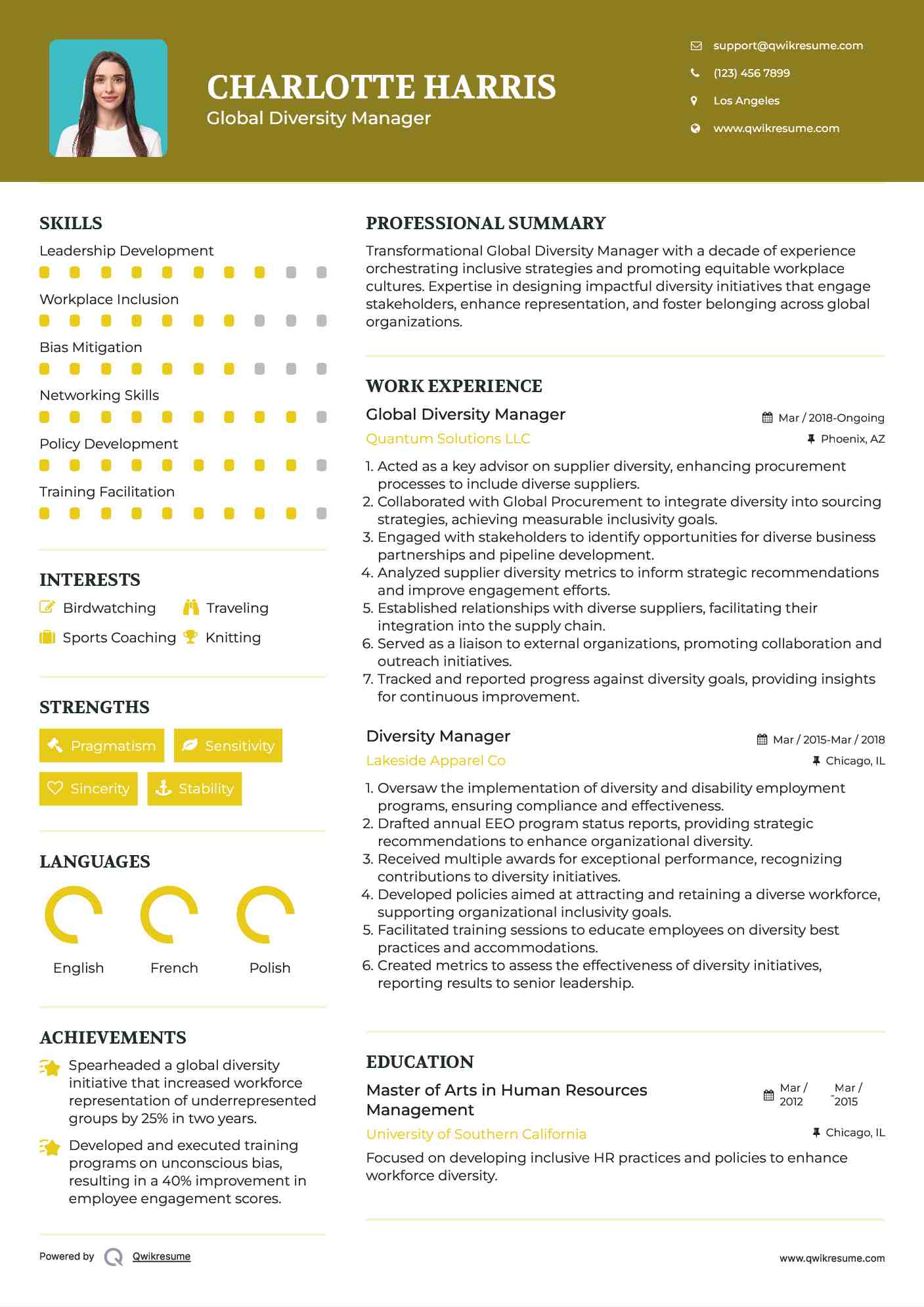 Global Diversity Manager Resume Template