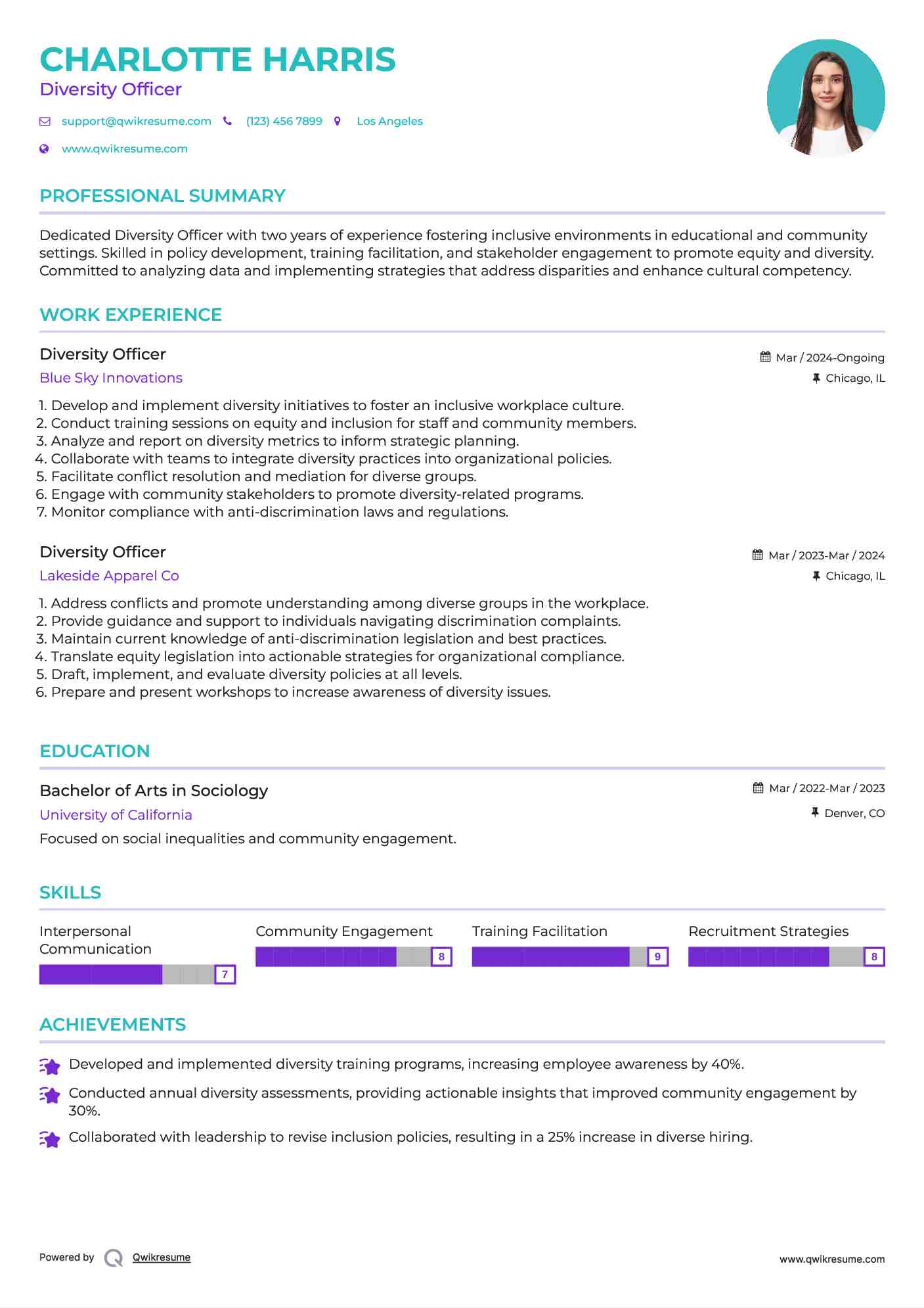 Diversity Officer Resume Sample