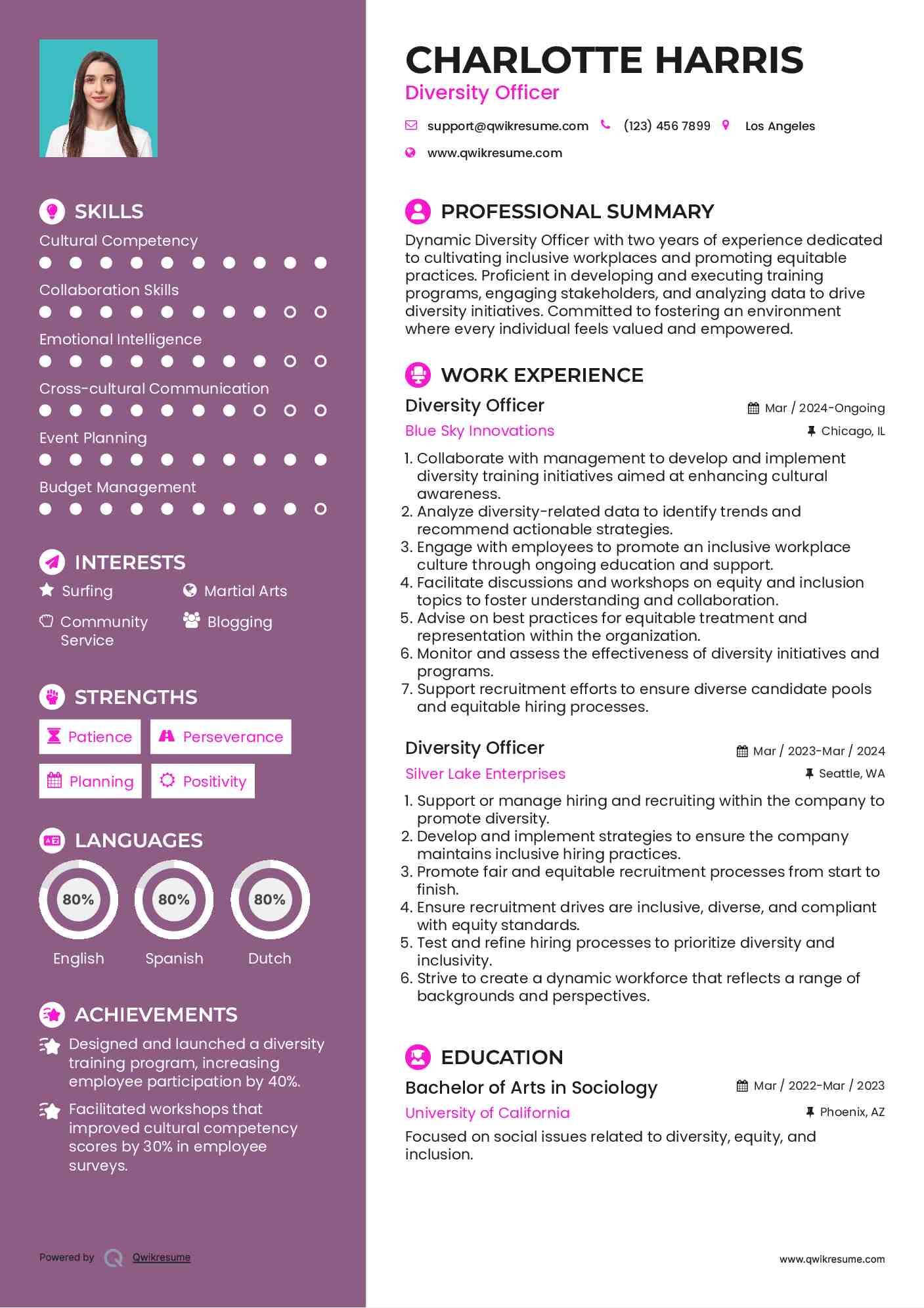 Diversity Officer Resume Template