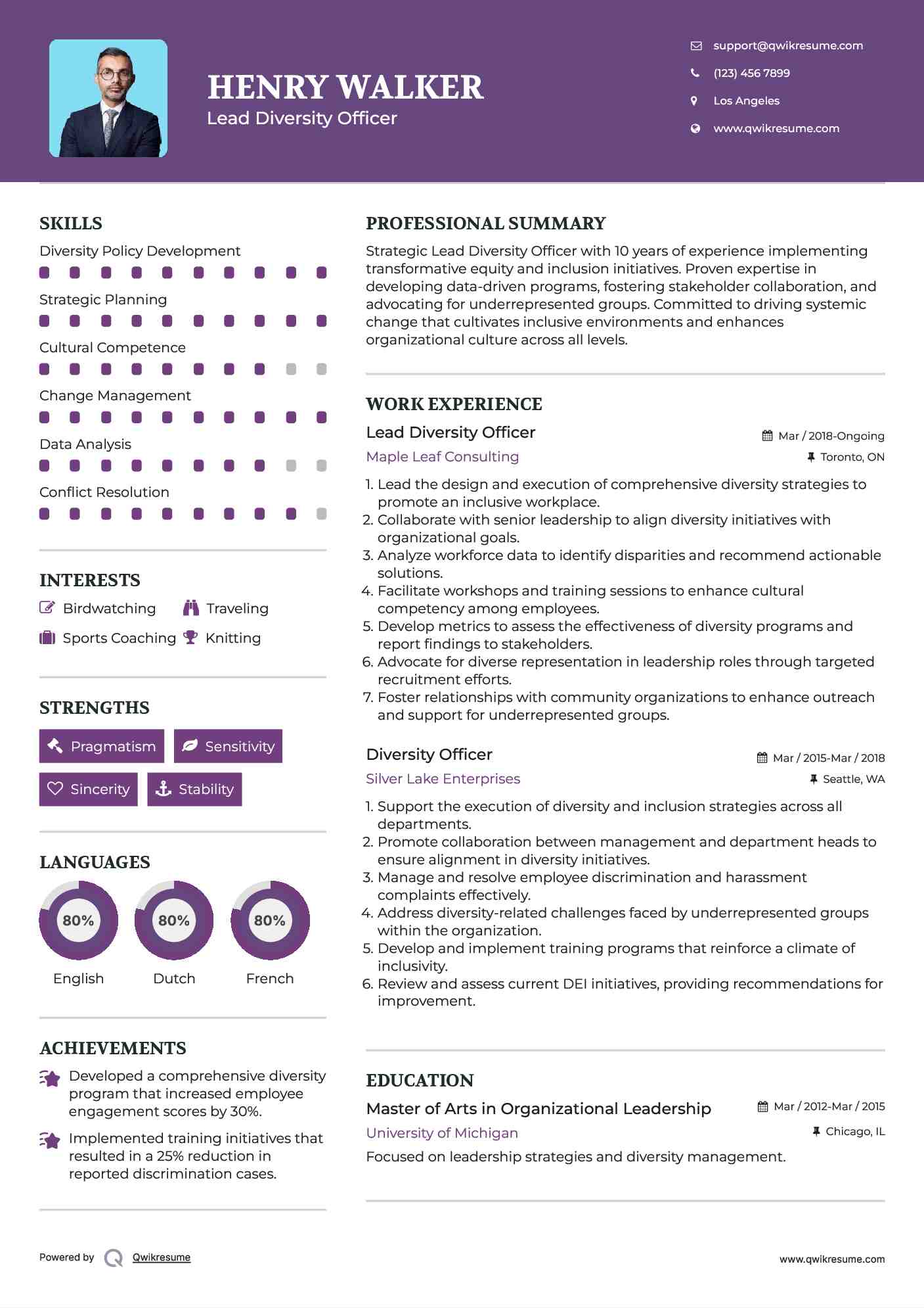 Lead Diversity Officer Resume Template