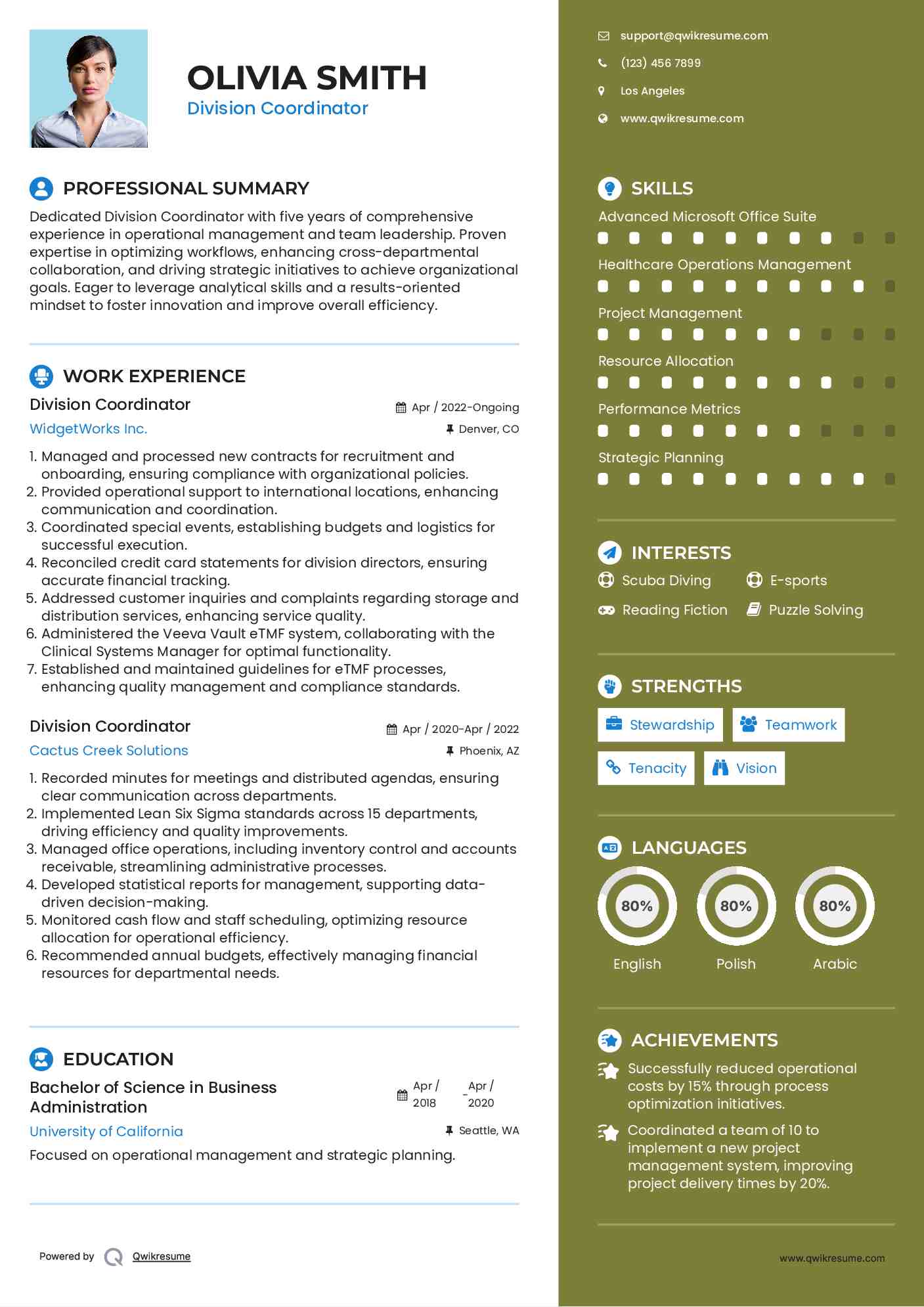 Division Coordinator Resume Example