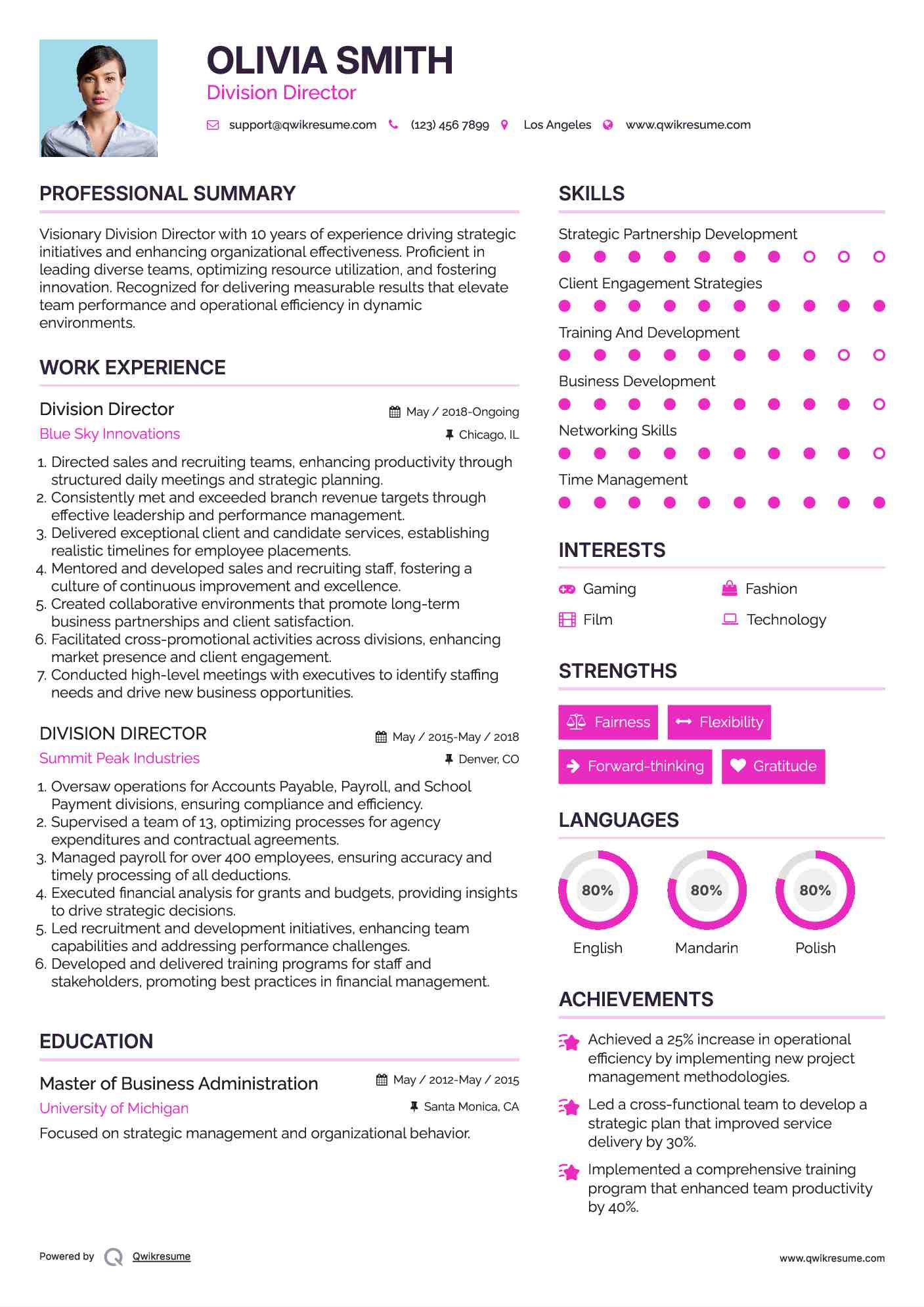 Division Director Resume Template