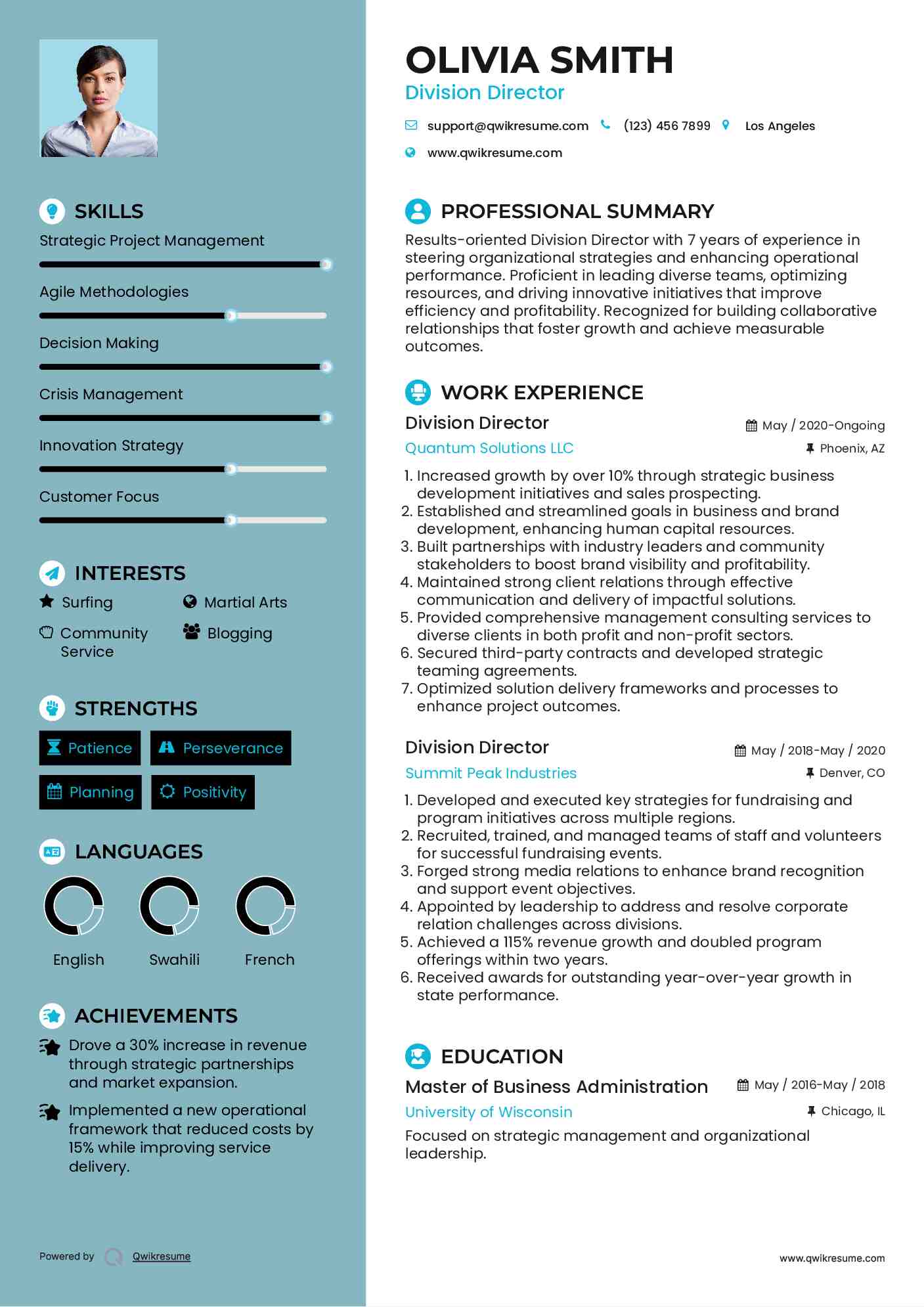 Division Director Resume Model