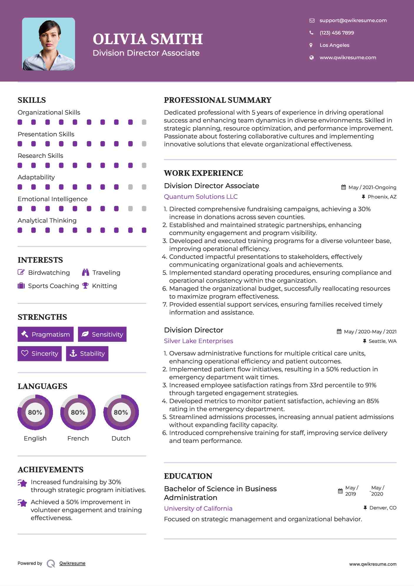 Division Director Associate Resume Template