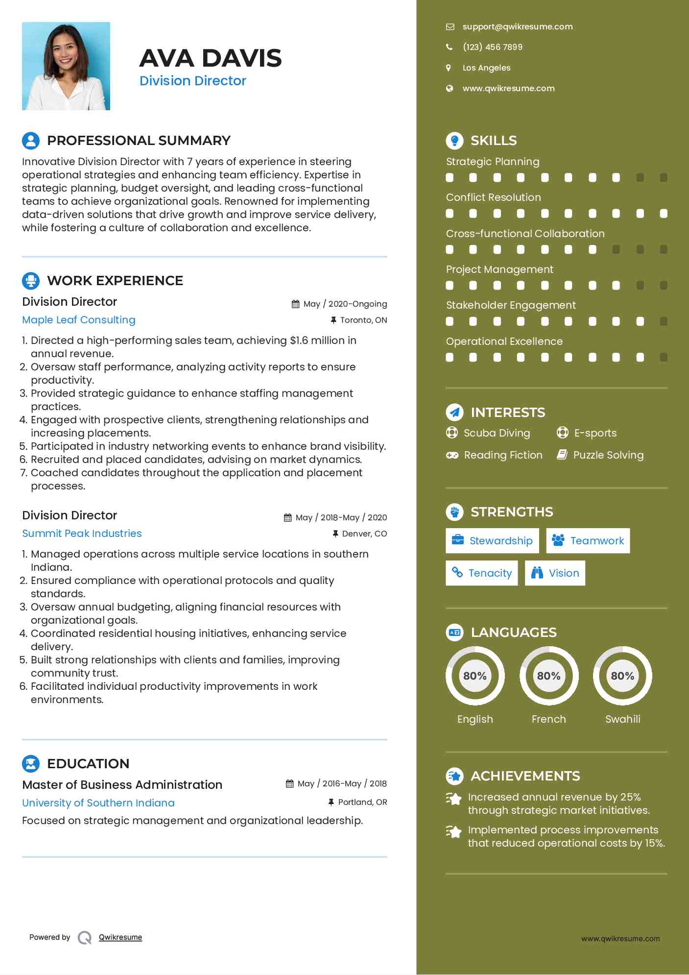 Division Director Resume Format